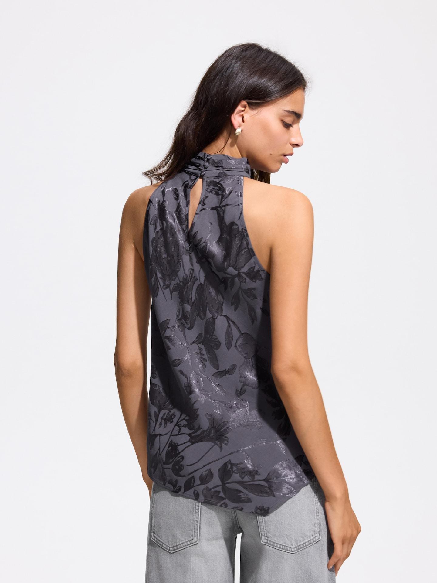 Grey Jacquard-Pattern Blouse, Grey, large image number 3