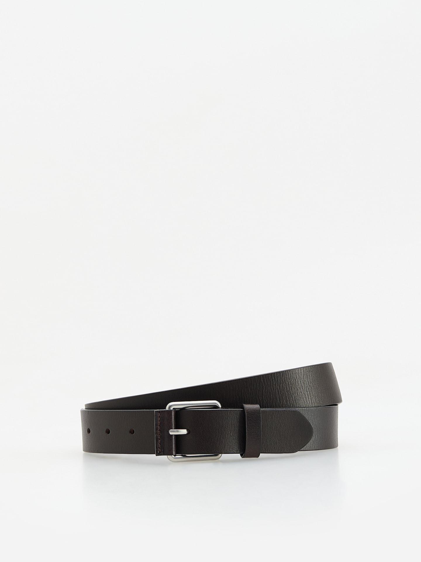 Brown Leather Belt With Buckle, Brown, medium