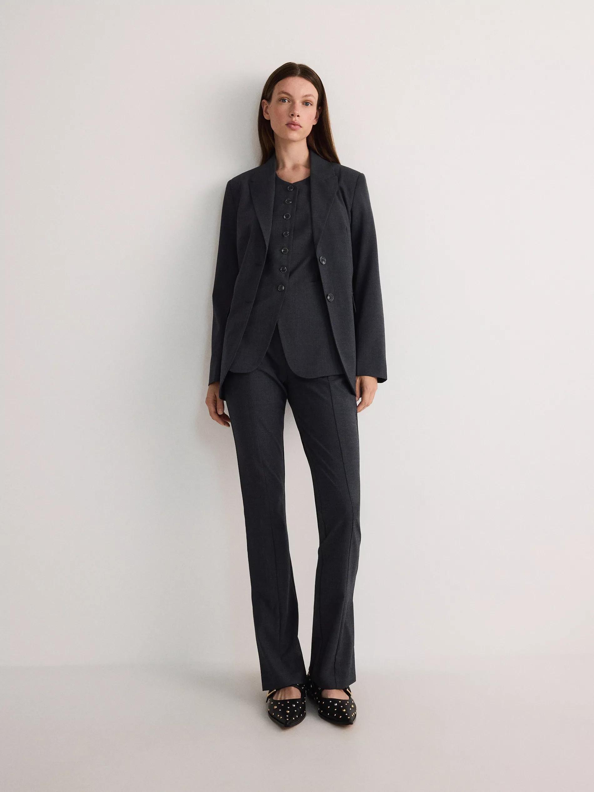 Grey Wool Blend Suit Trousers, , large image number 1