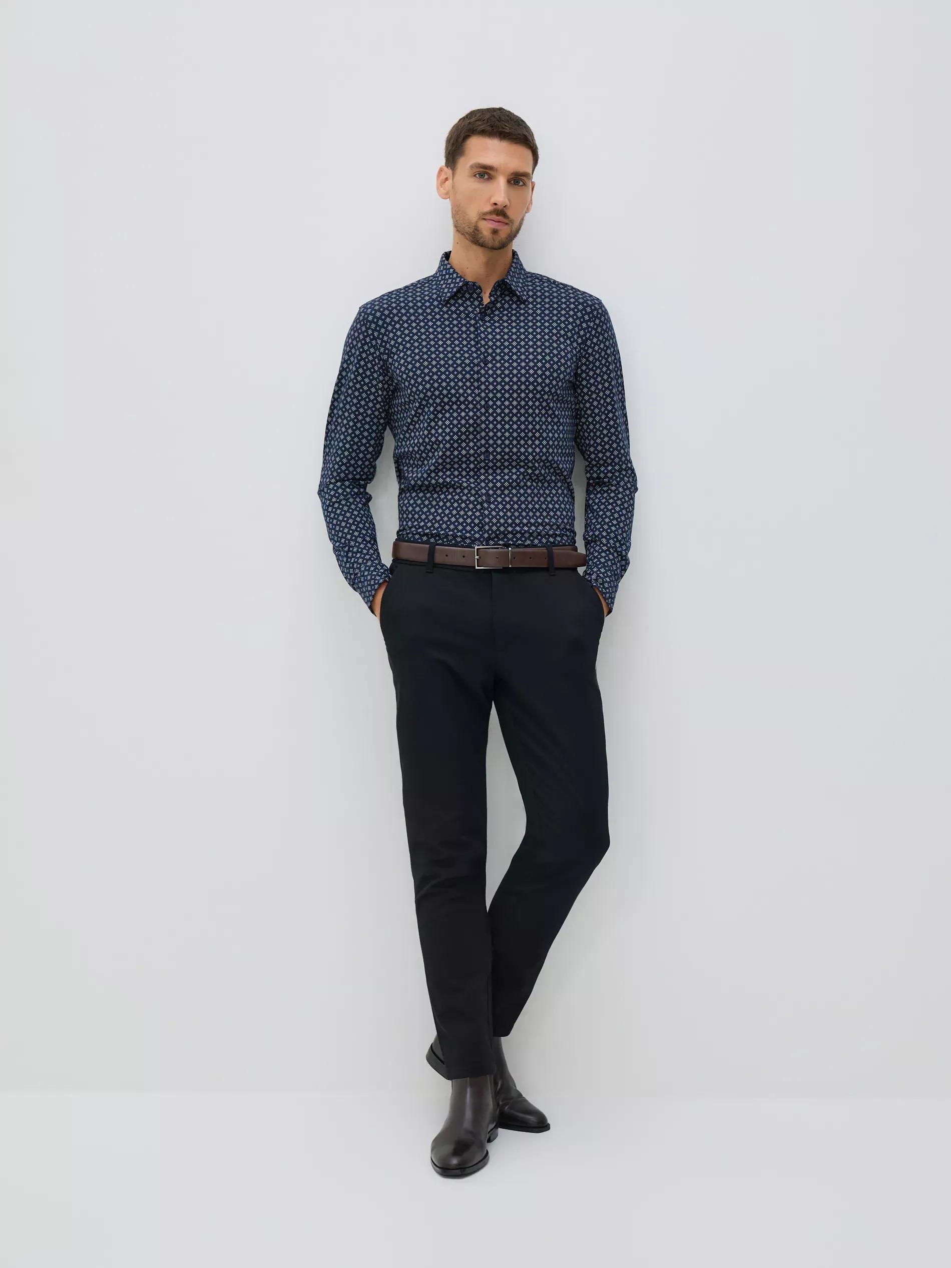 Navy Slim Fit Cotton Rich Shirt, Navy, medium