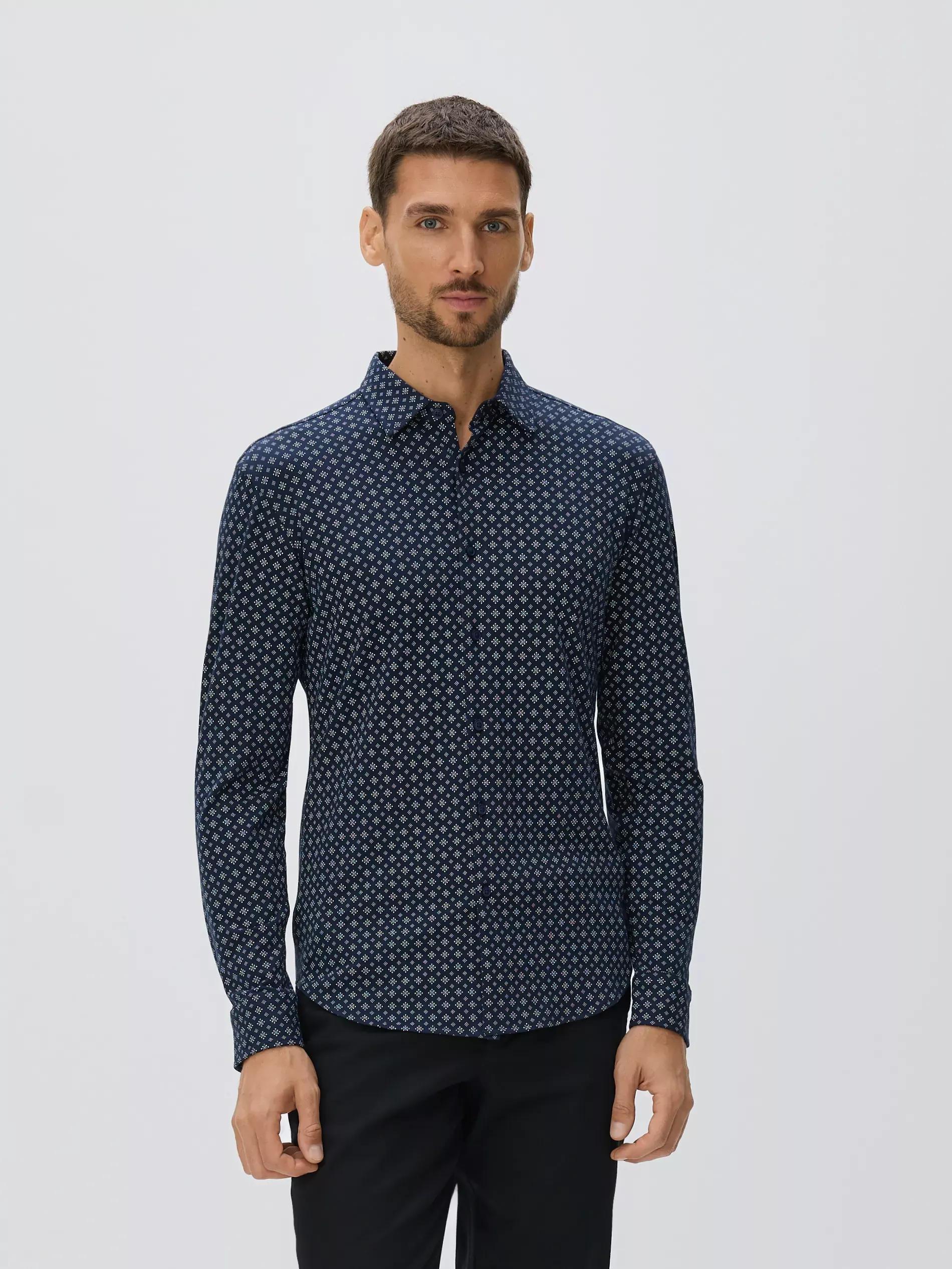 Navy Slim Fit Cotton Rich Shirt, Navy, medium