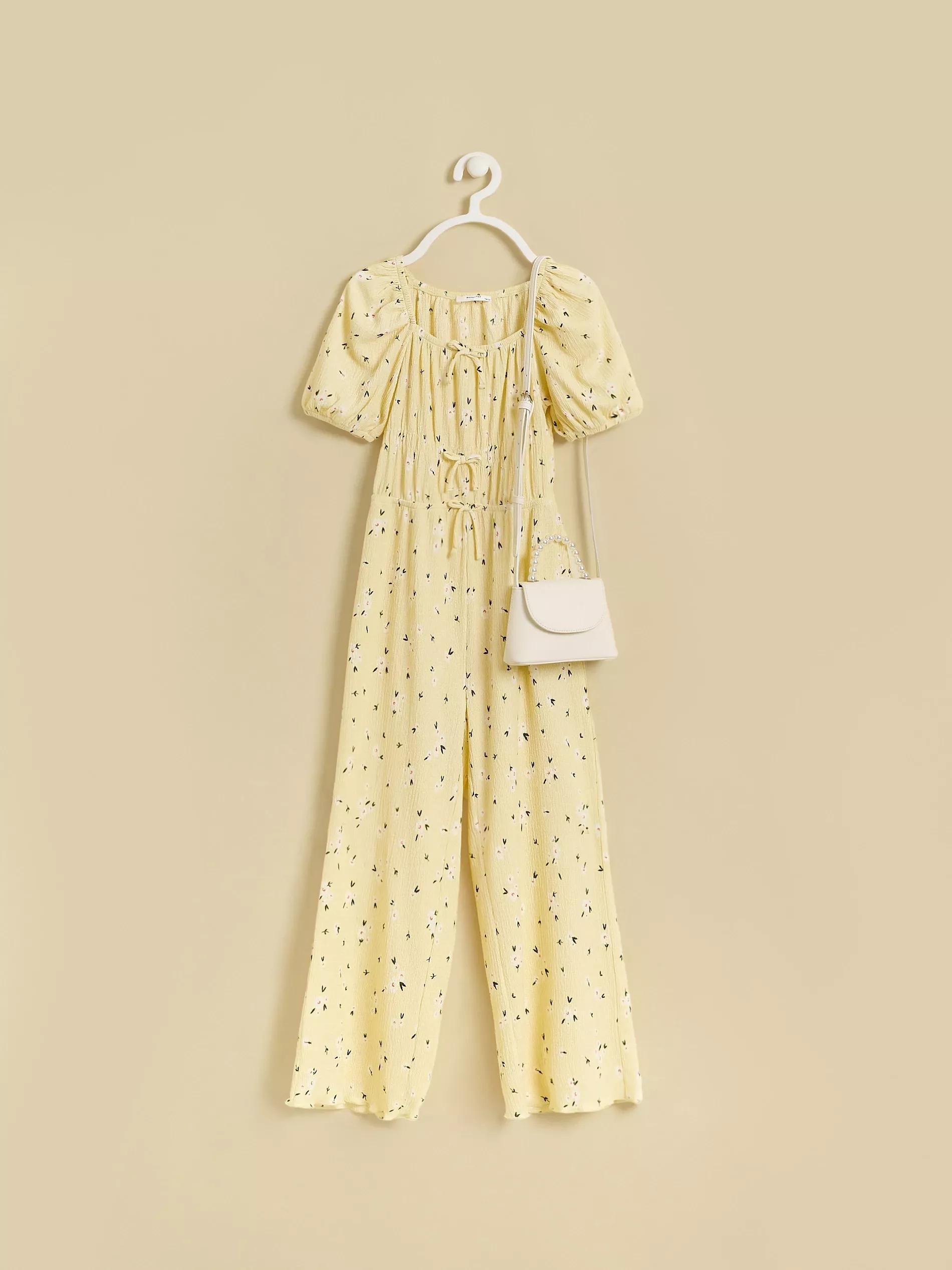 Yellow Patterned Jumpsuit, Yellow, medium