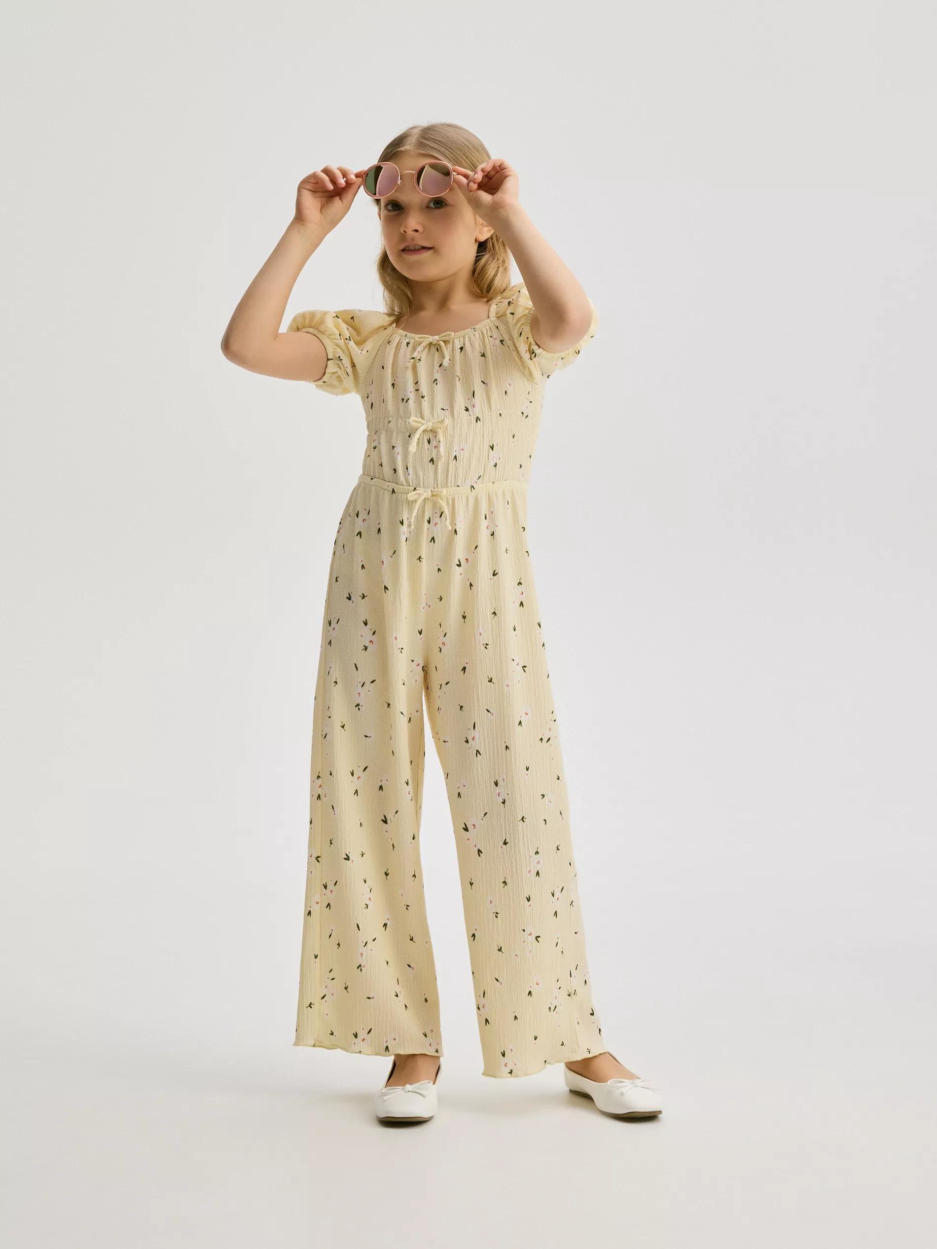 Yellow Patterned Jumpsuit, Yellow, medium