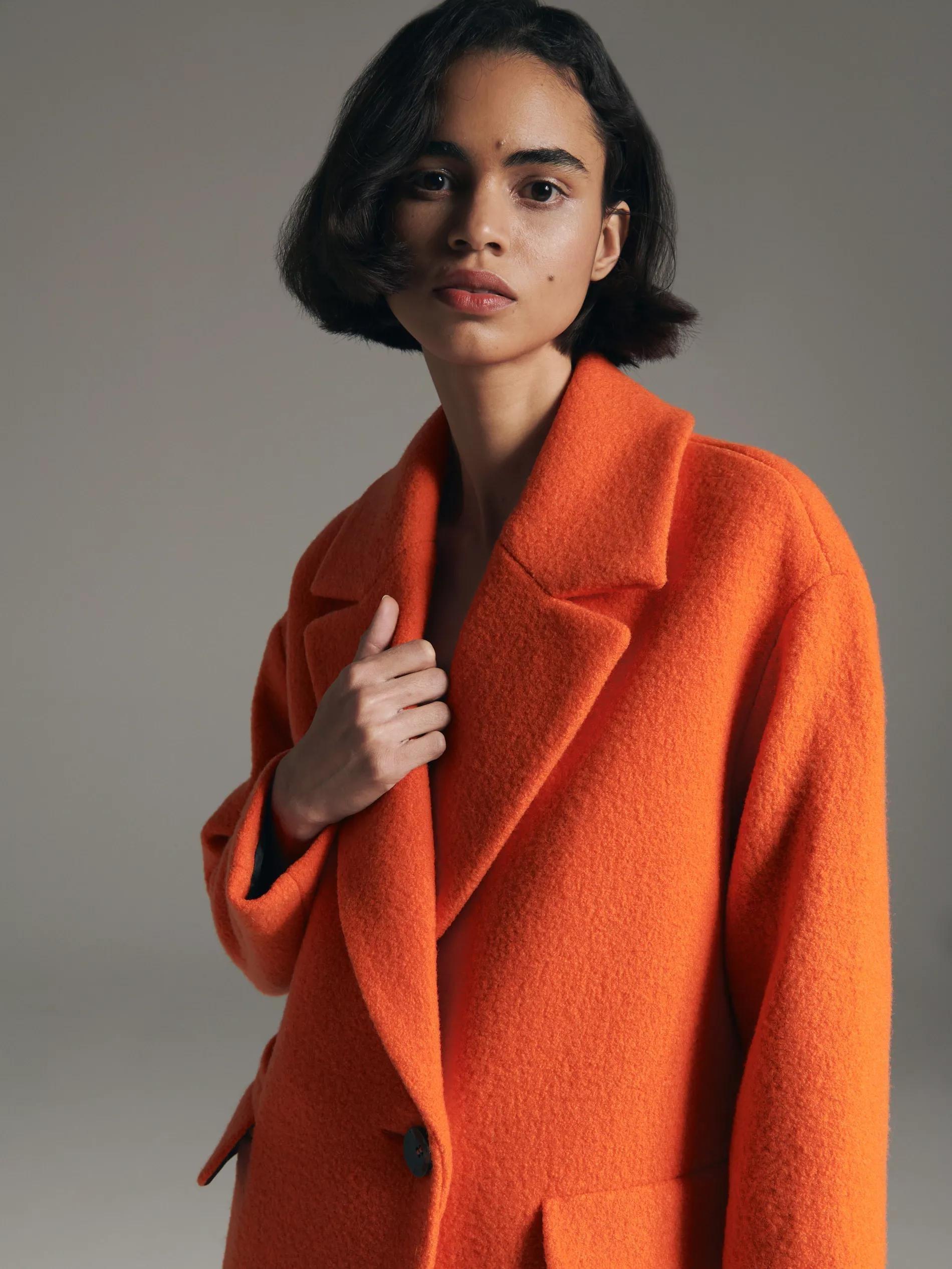 Orange Wool Blend Coat, , large image number 1