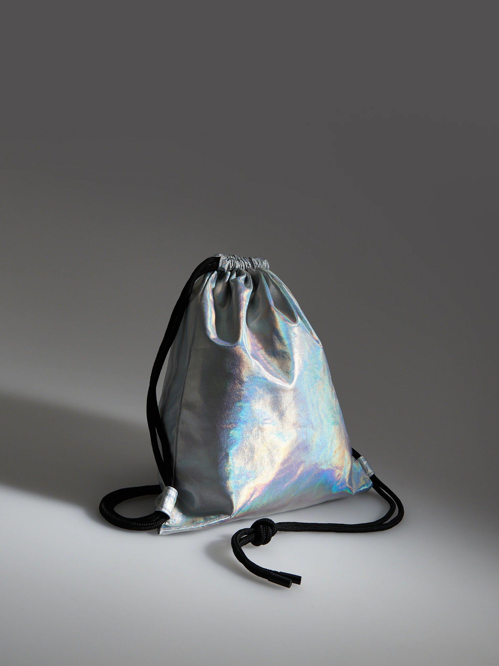 Silver Holographic Effect Drawstring Bag, Kids Girl, , large image number 1