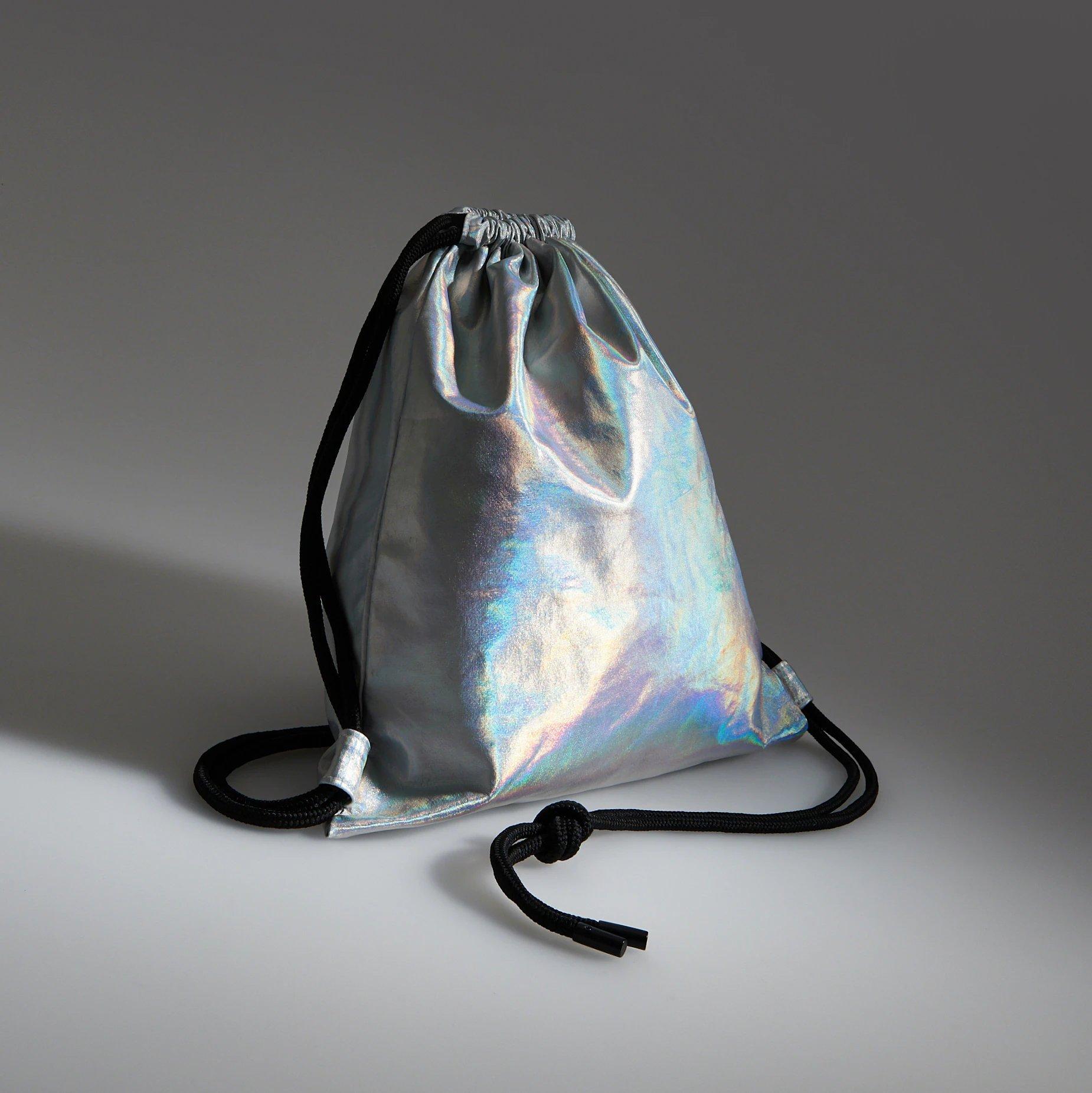 Silver Holographic Effect Drawstring Bag, Kids Girl, , large image number 2