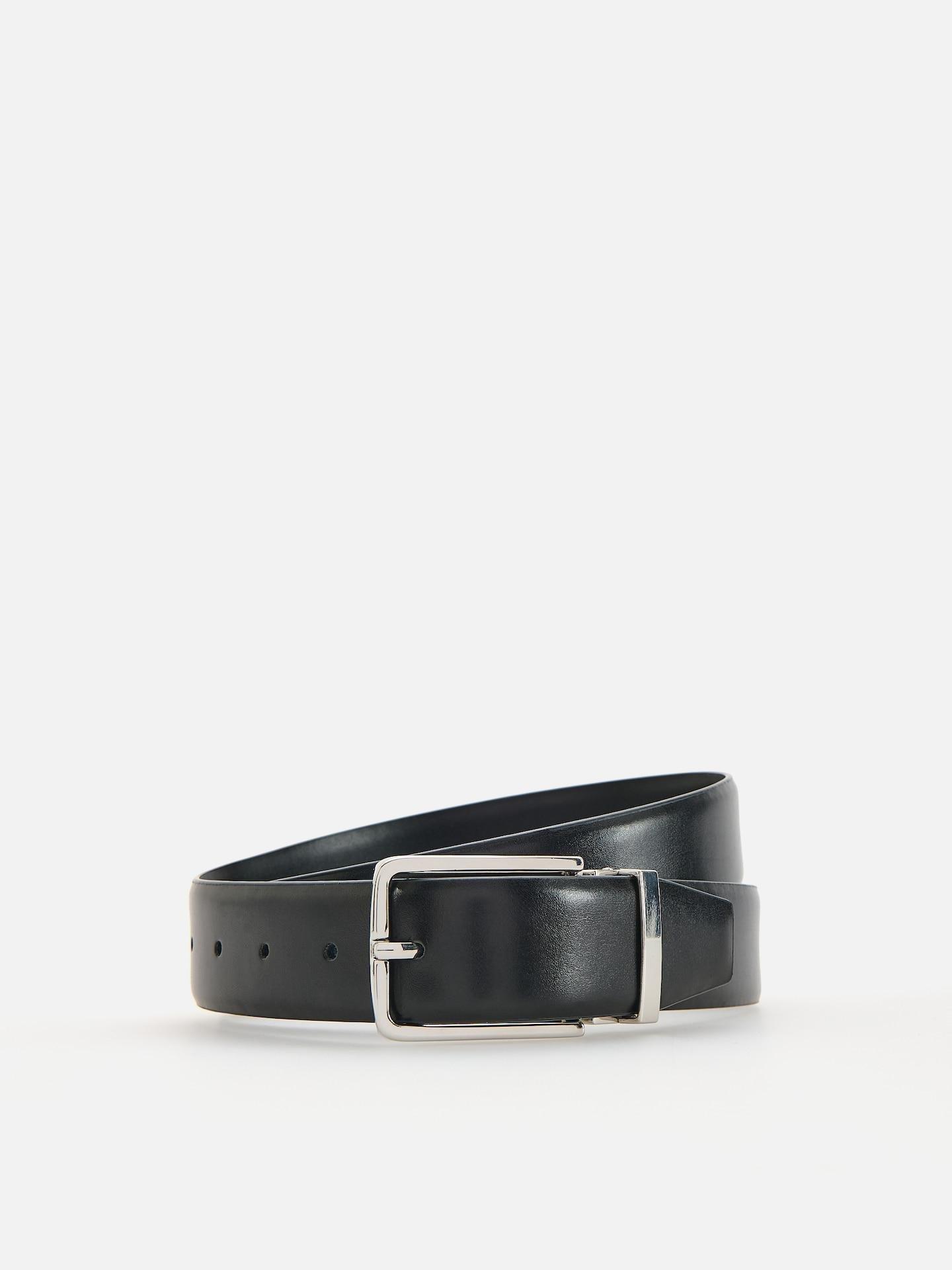 Black Leather Belt With Buckle, Black, medium
