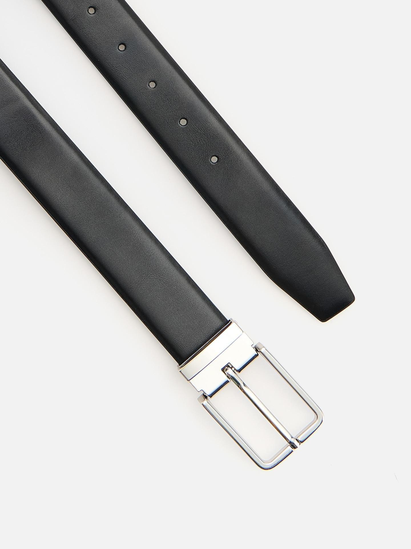 Black Leather Belt With Buckle, Black, medium