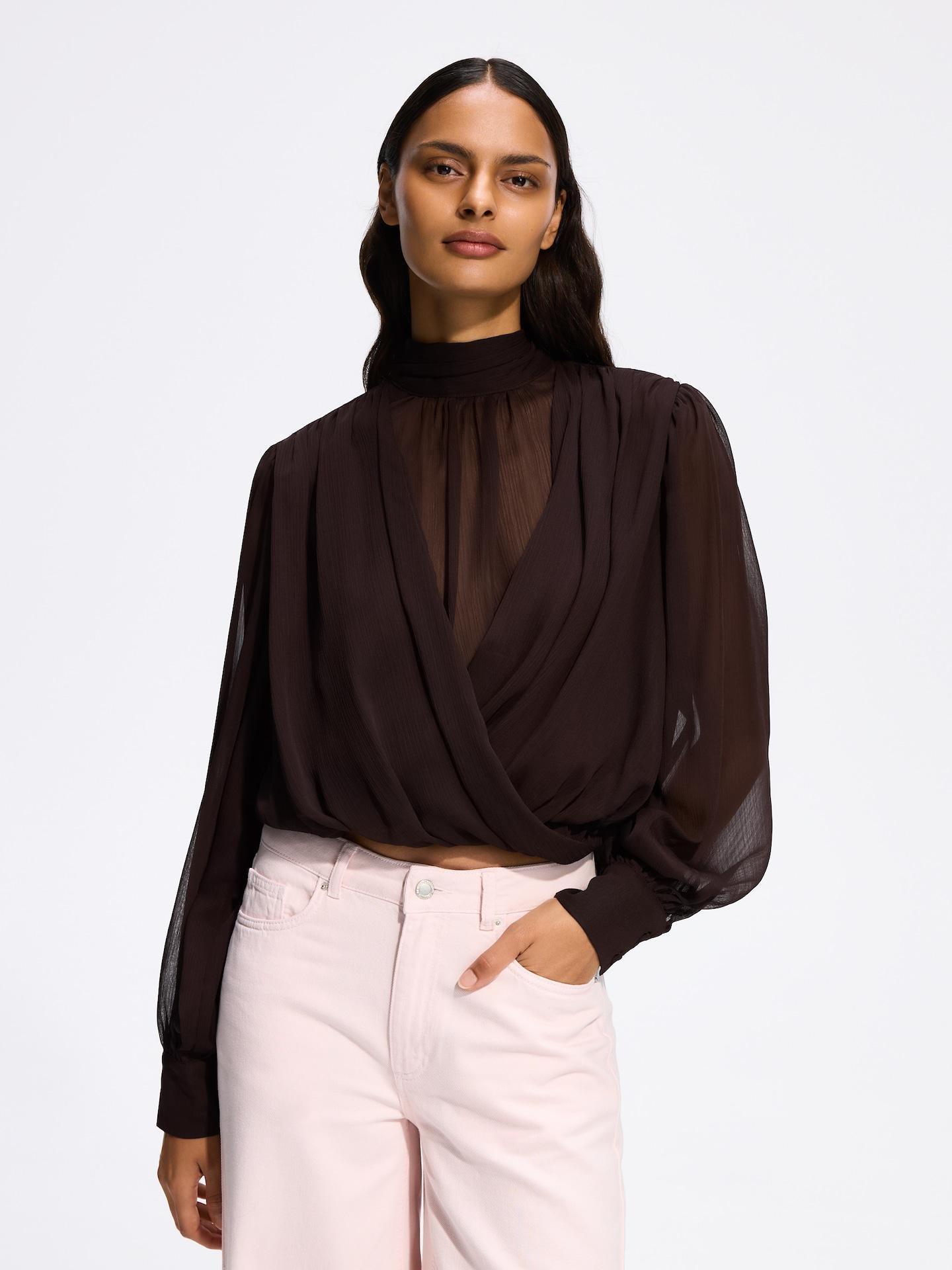Brown Blouse With Tie At The Back, Brown, medium