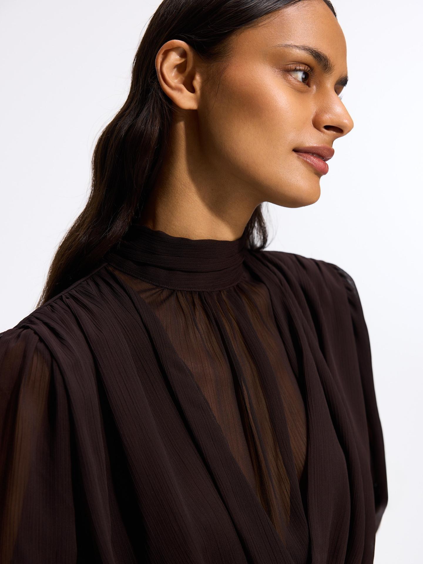 Brown Blouse With Tie At The Back, Brown, medium