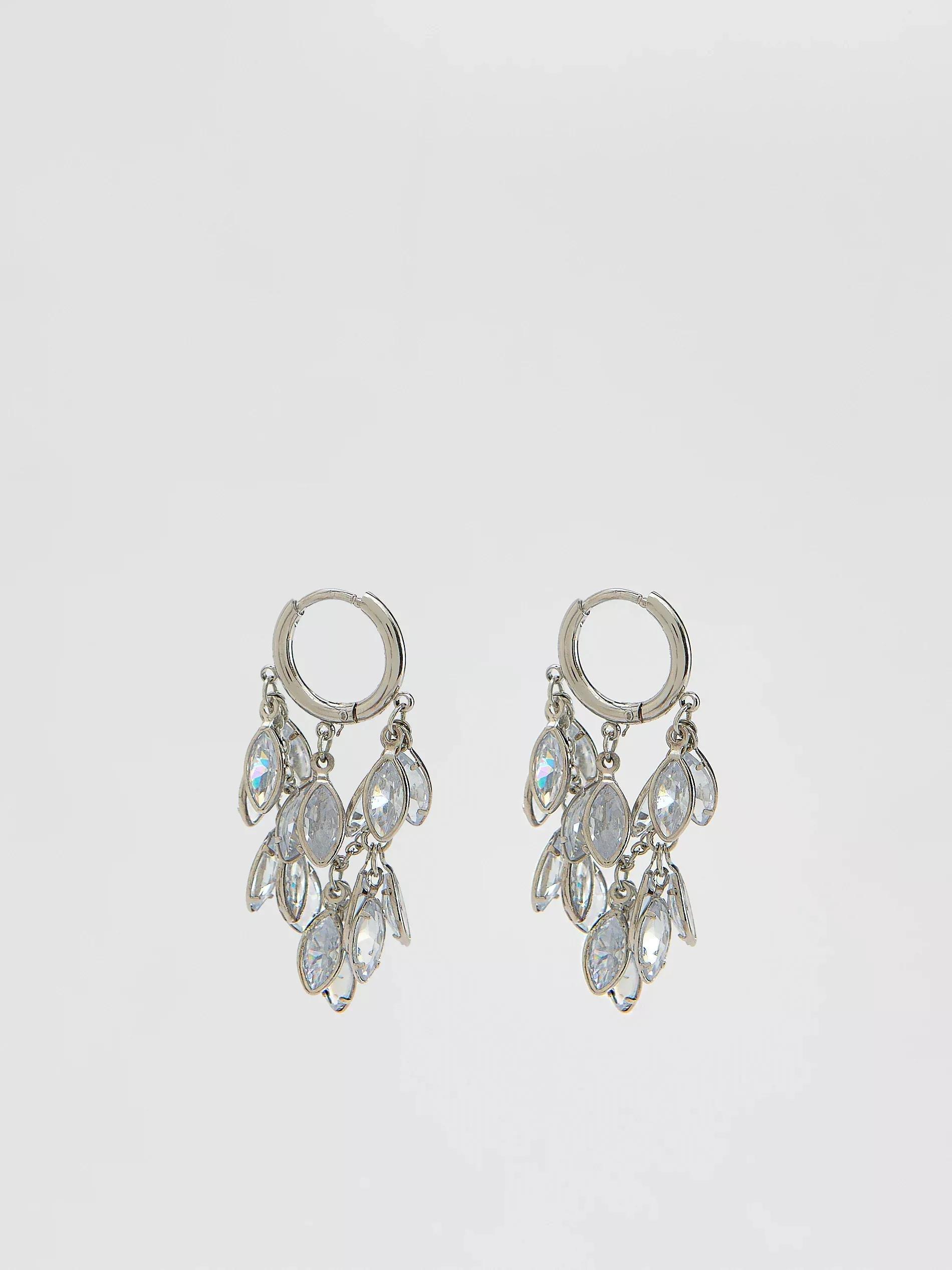 Silver Hoop Earrings With Beads And Pendants, Silver, large image number 0