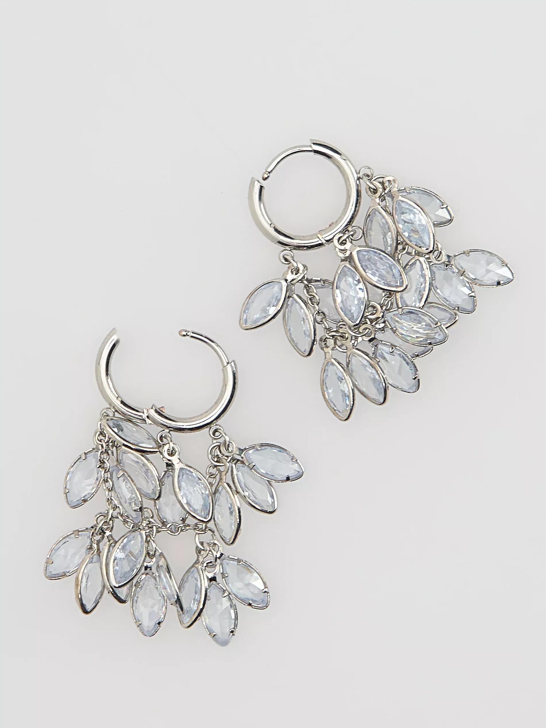 Silver Hoop Earrings With Beads And Pendants, Silver, large image number 1