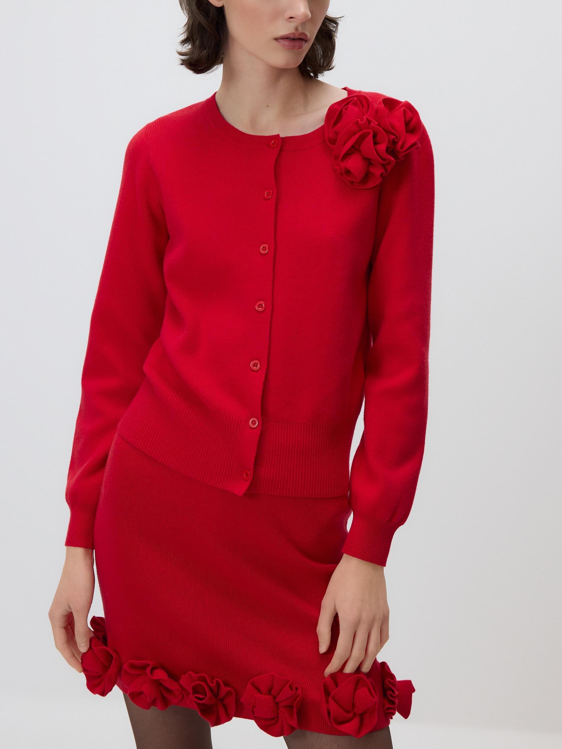 Red Cardigan With Applique, Red, large image number 0