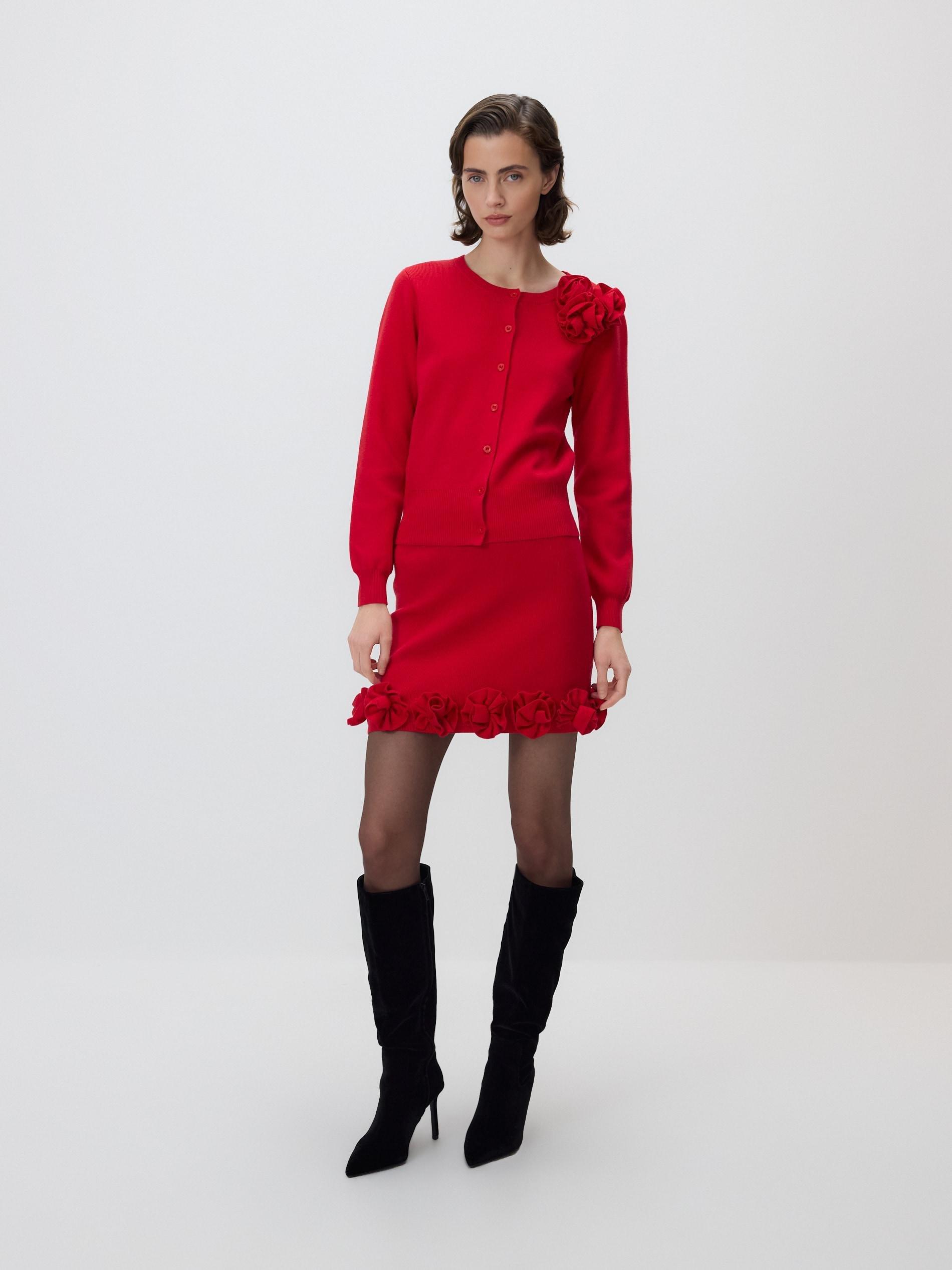 Red Cardigan With Applique, Red, large image number 1