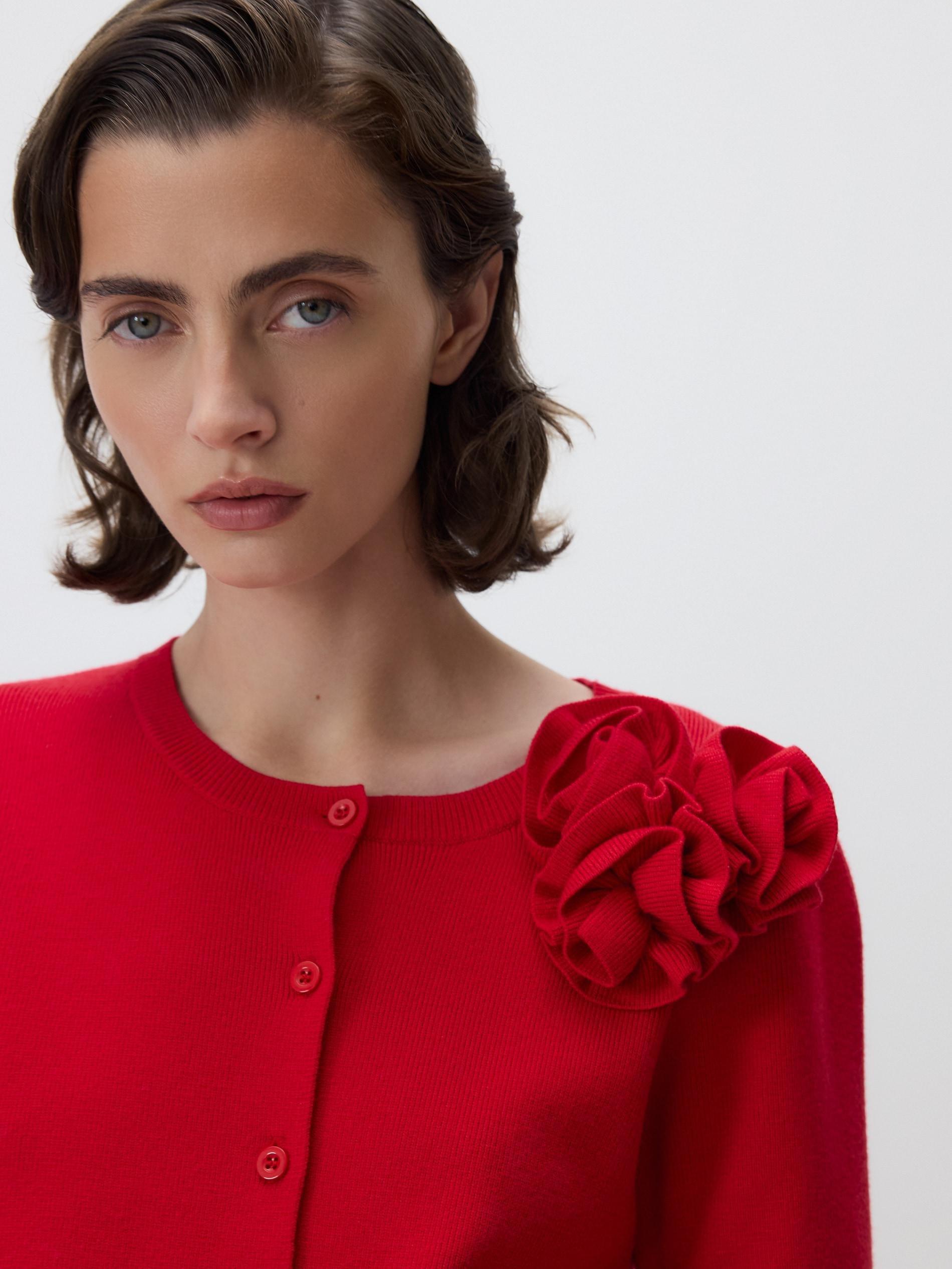 Red Cardigan With Applique, Red, large image number 2