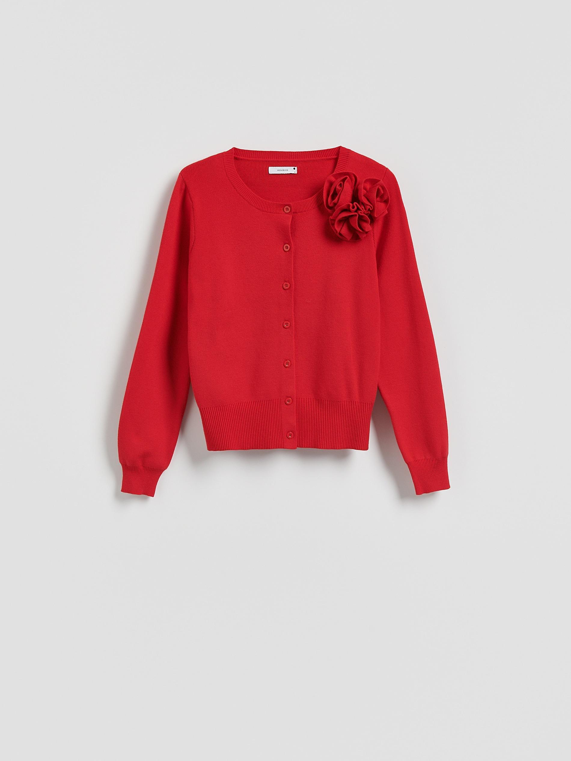 Red Cardigan With Applique, Red, large image number 3