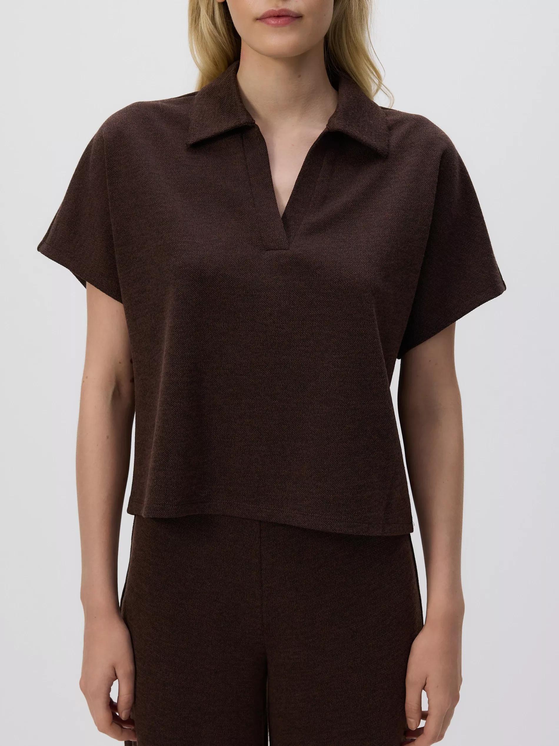 Brown Blouse With Open Collar, Brown, large image number 3