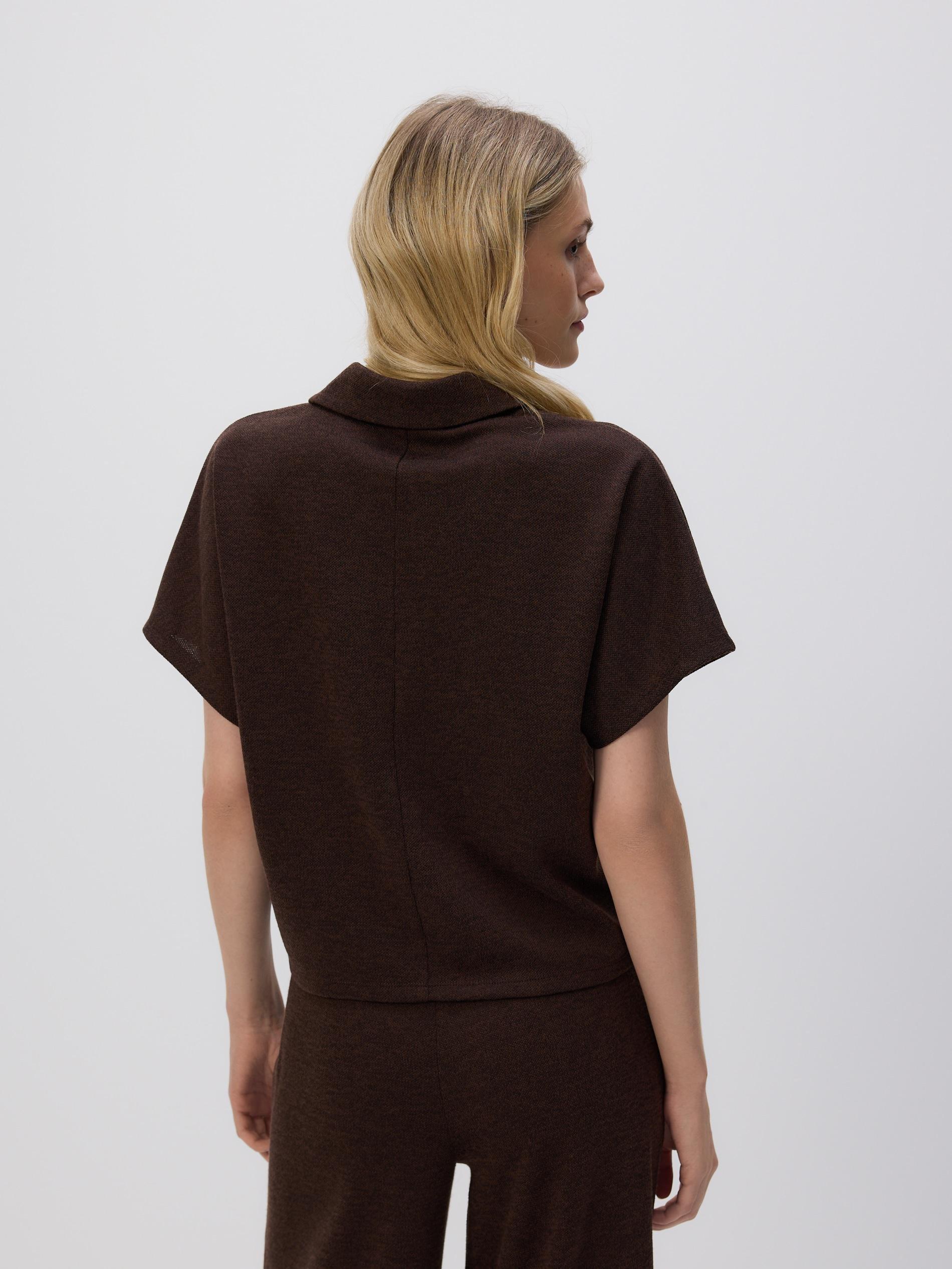 Brown Blouse With Open Collar, Brown, large image number 4