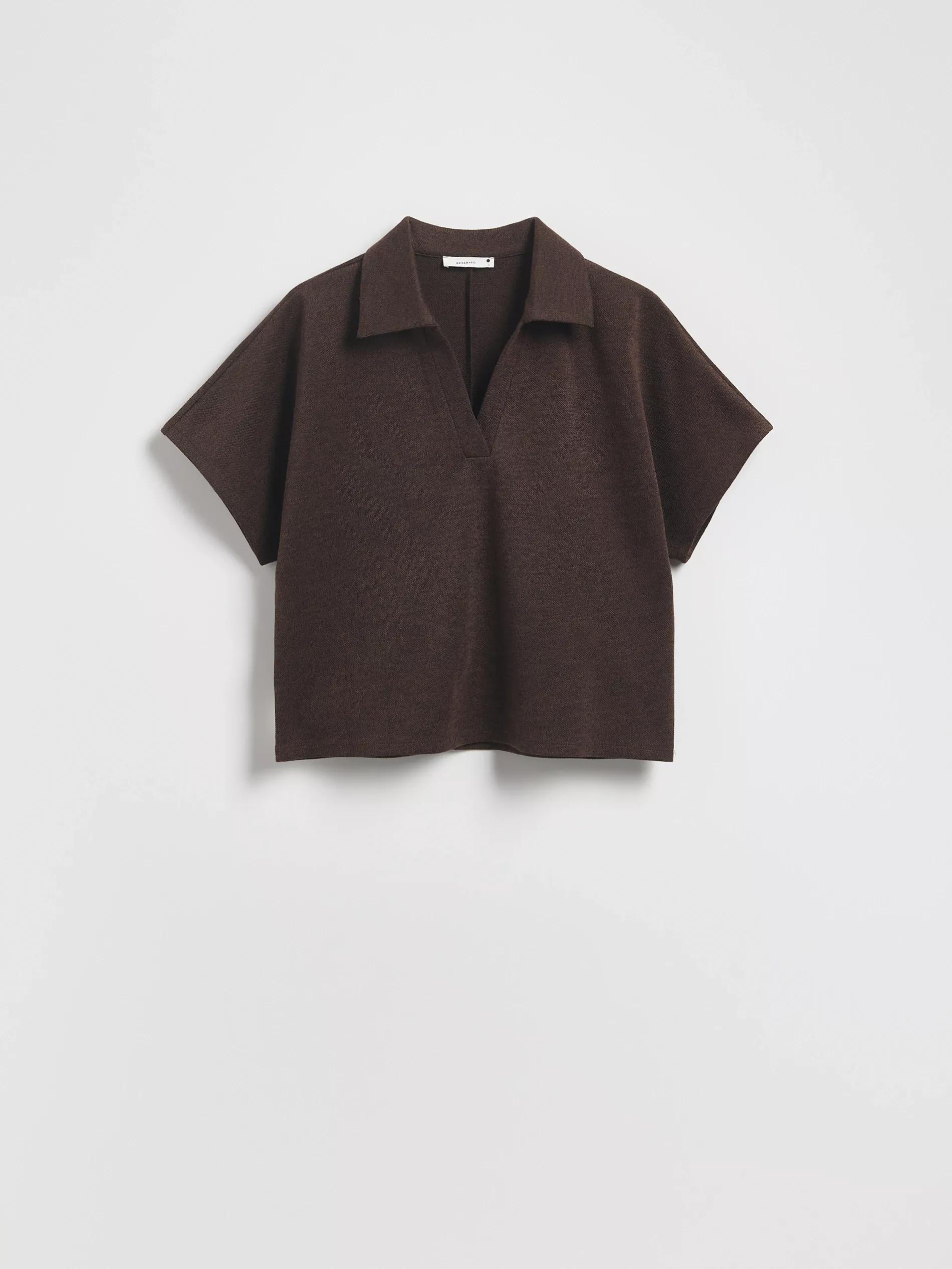 Brown Blouse With Open Collar, Brown, large image number 5