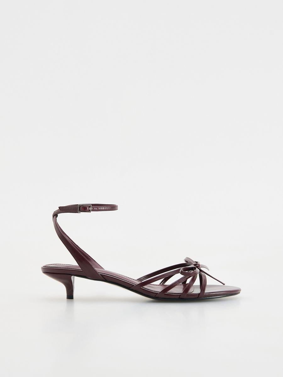 Burgundy Heeled Sandals With Bows, , large image number 0