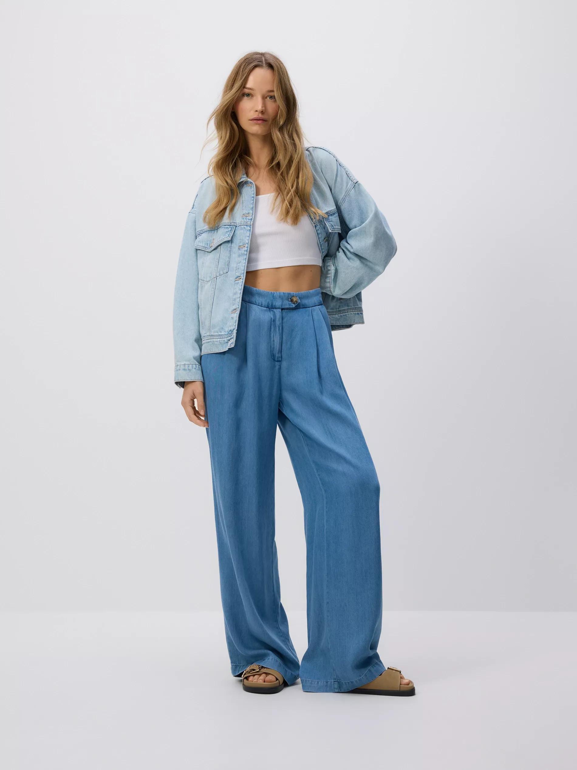 Blue Jeans Wide Leg Lyocell Jeans, Blue, medium