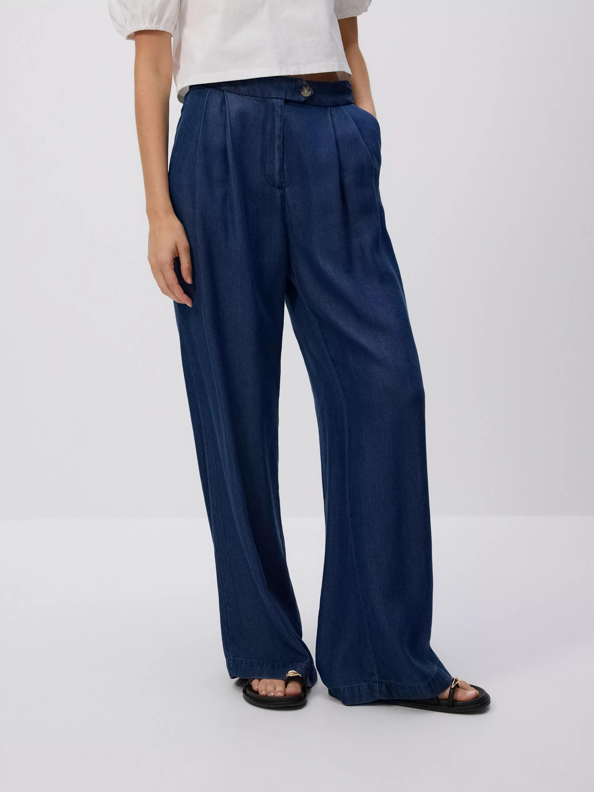Navy Wide Leg Lyocell Jeans, , large image number 0