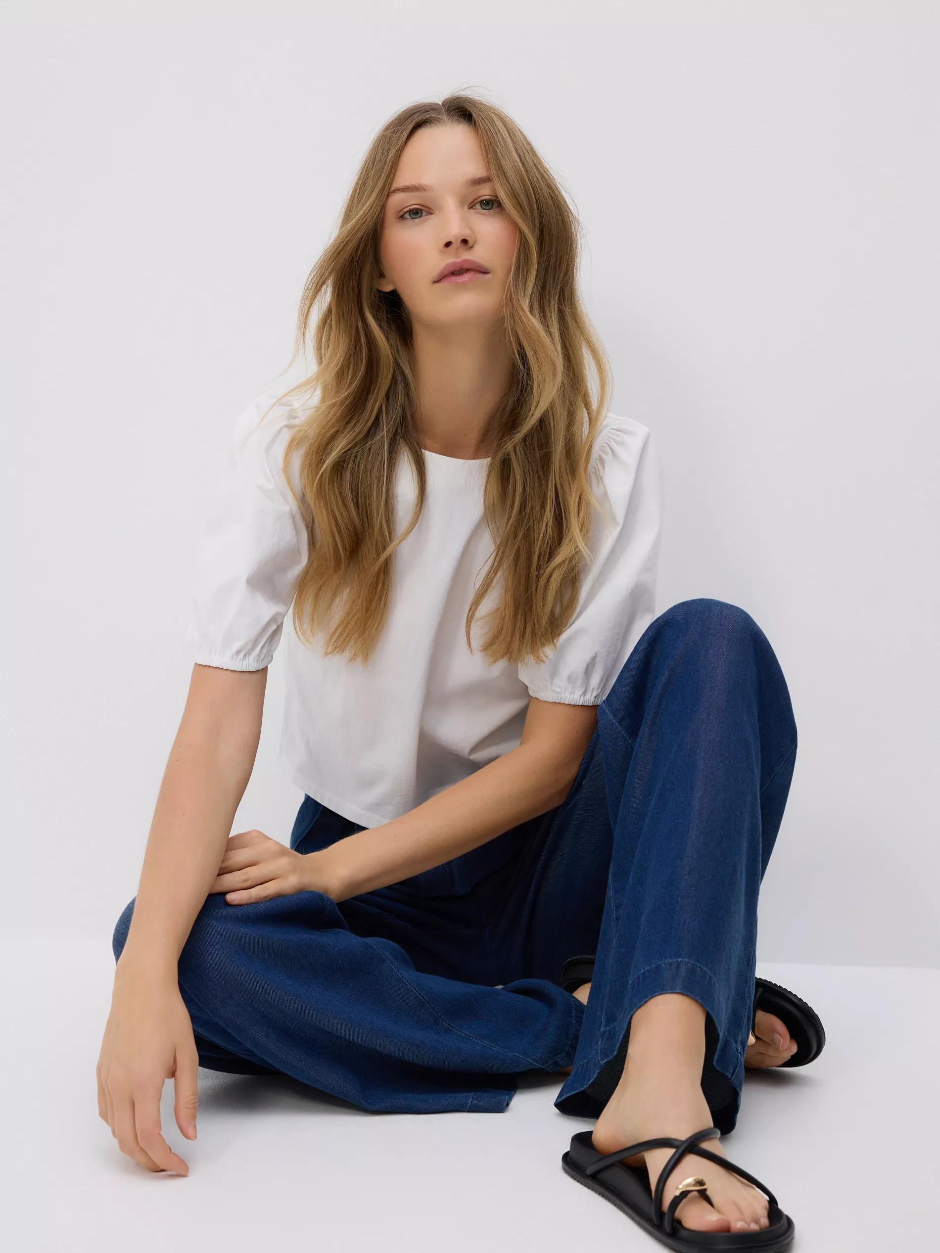 Navy Wide Leg Lyocell Jeans, , large image number 1