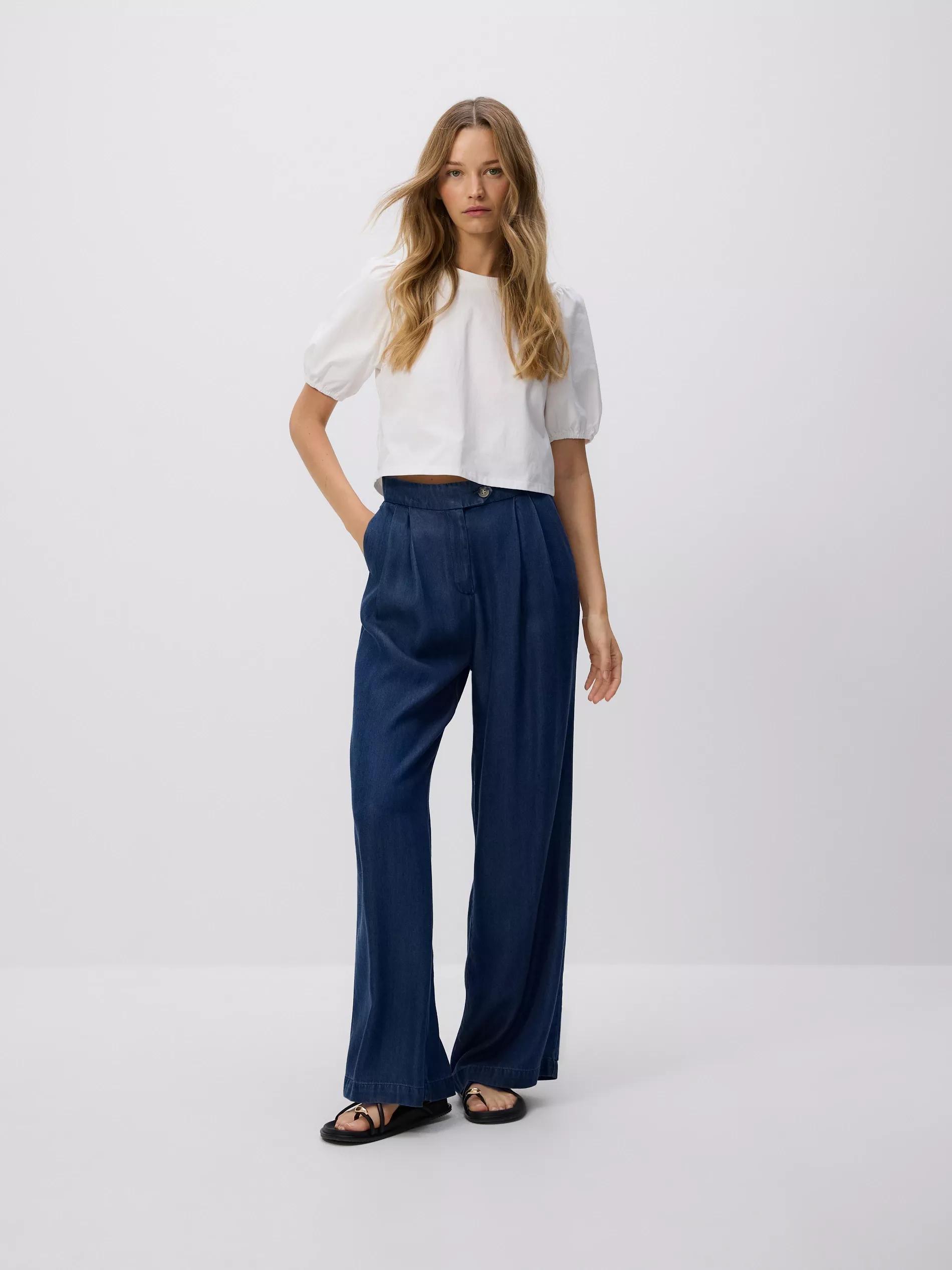 Navy Wide Leg Lyocell Jeans, , large image number 2