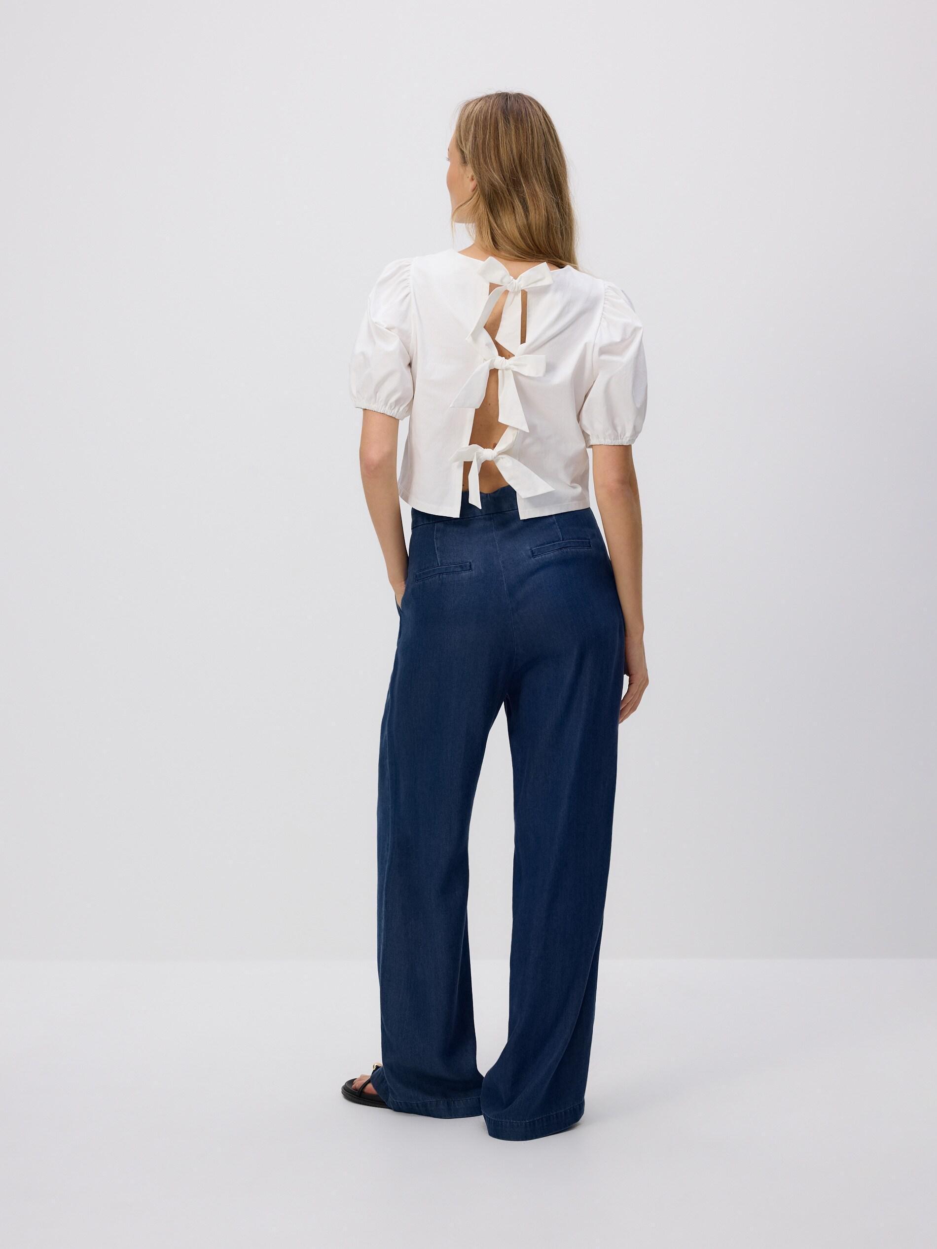 Navy Wide Leg Lyocell Jeans, Navy, large image number 3