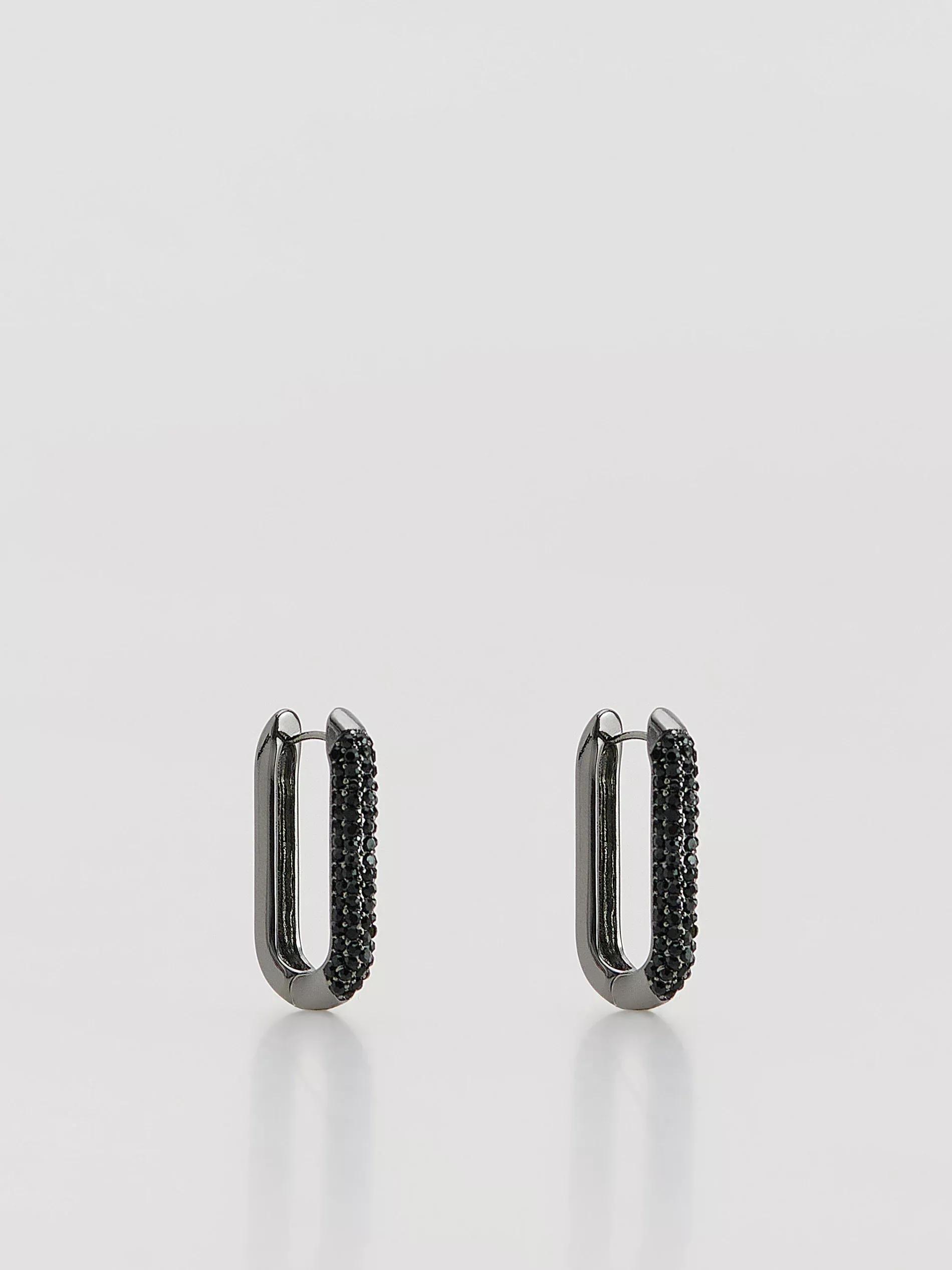 Black Earrings With Crystals, Black, large image number 0
