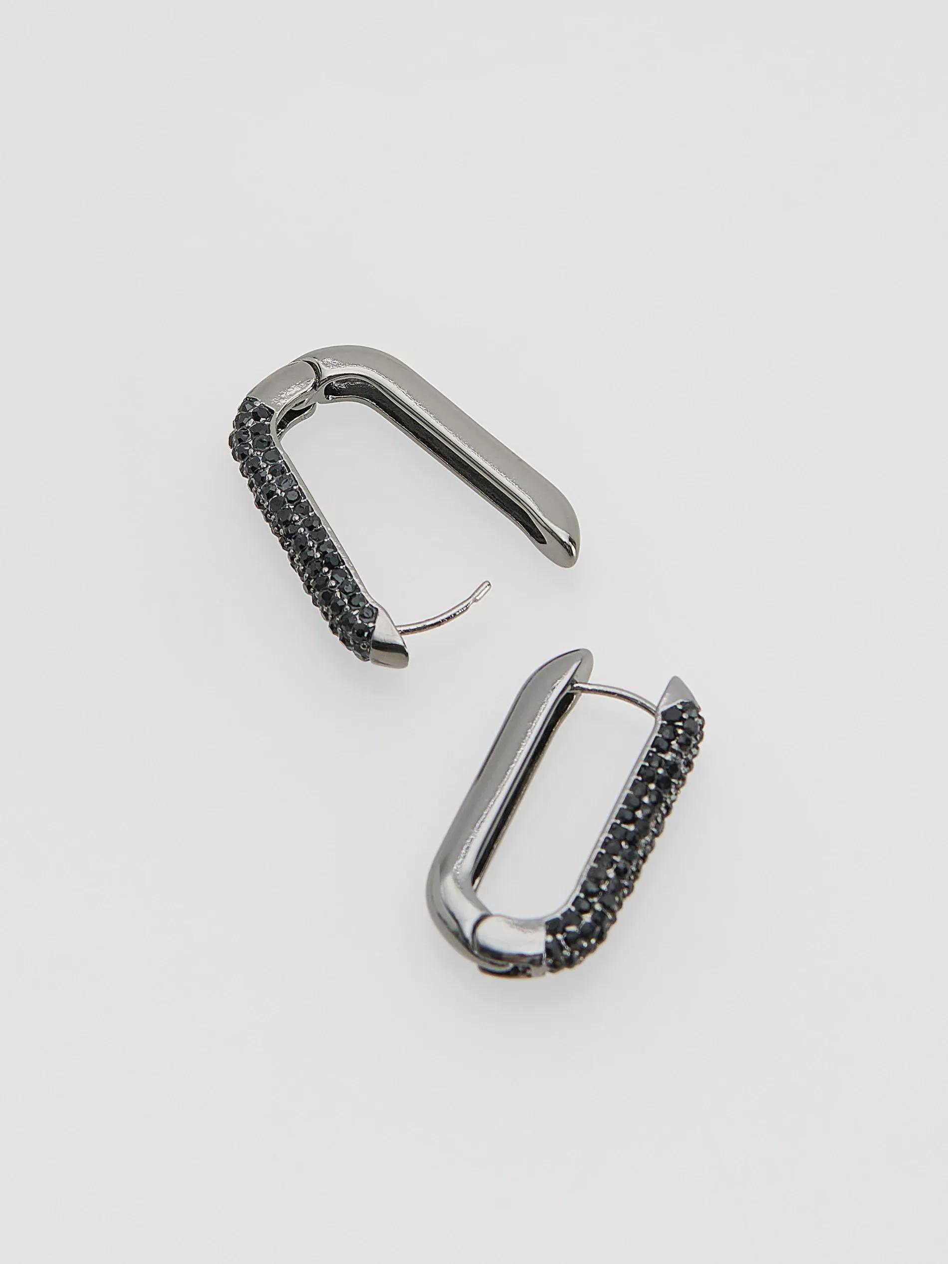 Black Earrings With Crystals, Black, large image number 1