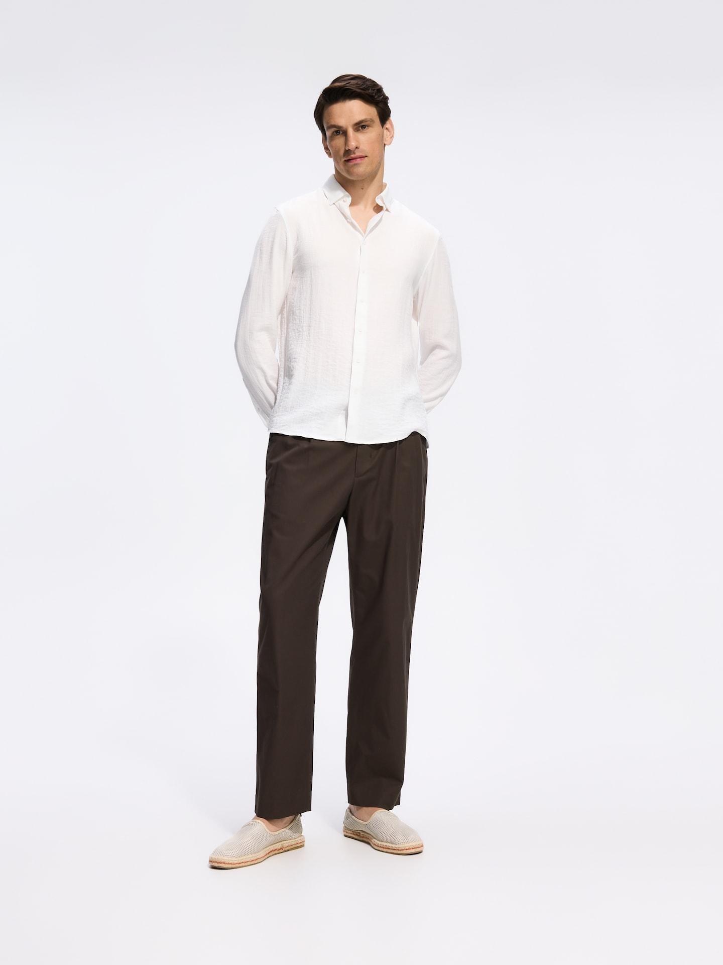 Brown Jogger Trousers With Linen Blend, Brown, medium