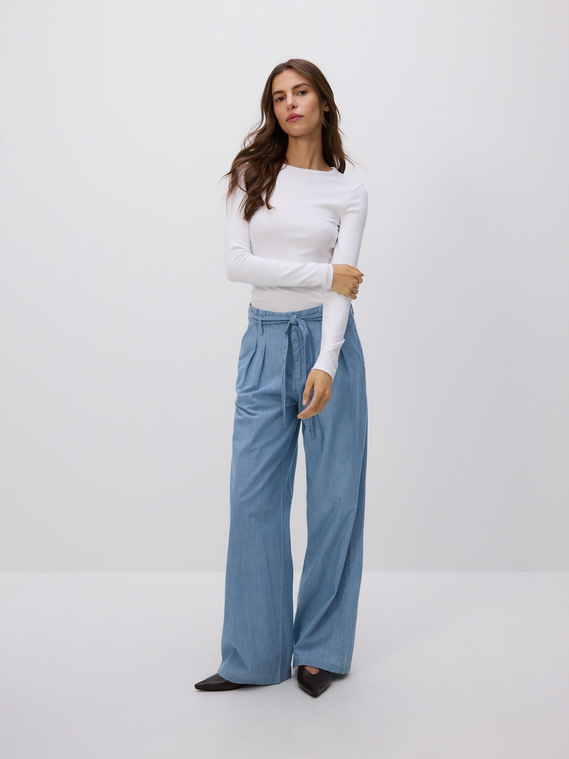 BLUE Wide-leg jeans with tie-up, Blue, medium