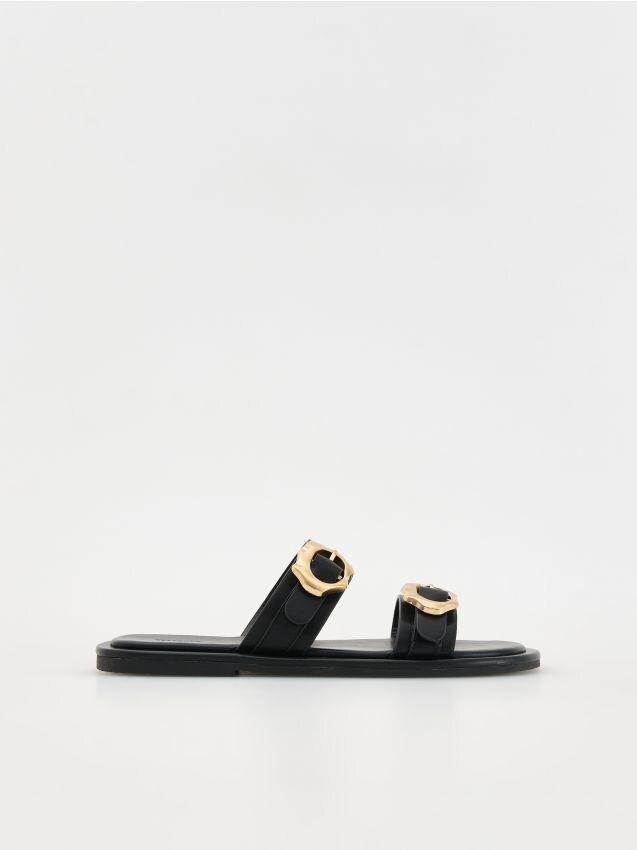 Black Mules With Straps, , large image number 0