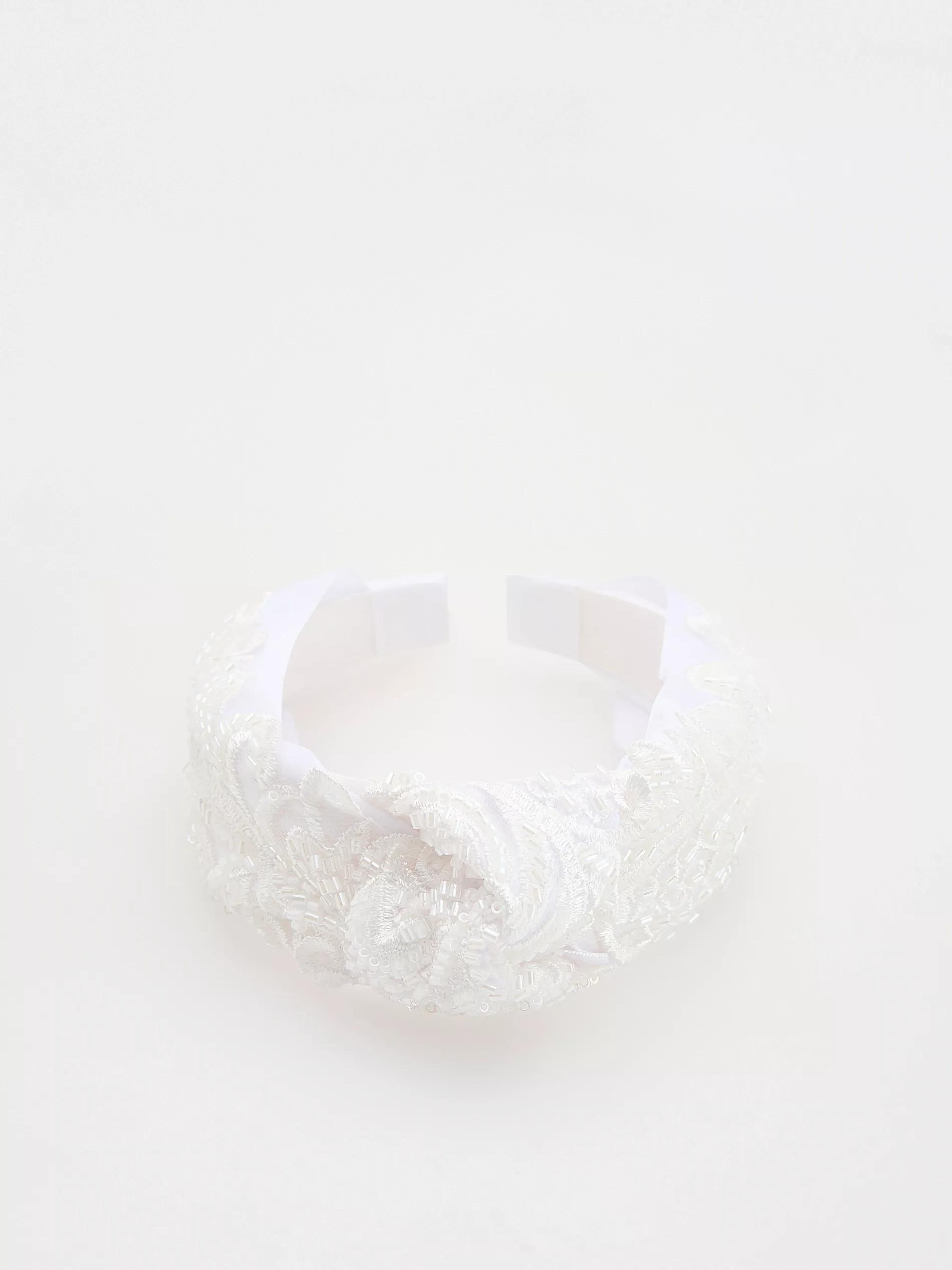White Beaded Headband, Kids Girls, White, large image number 0