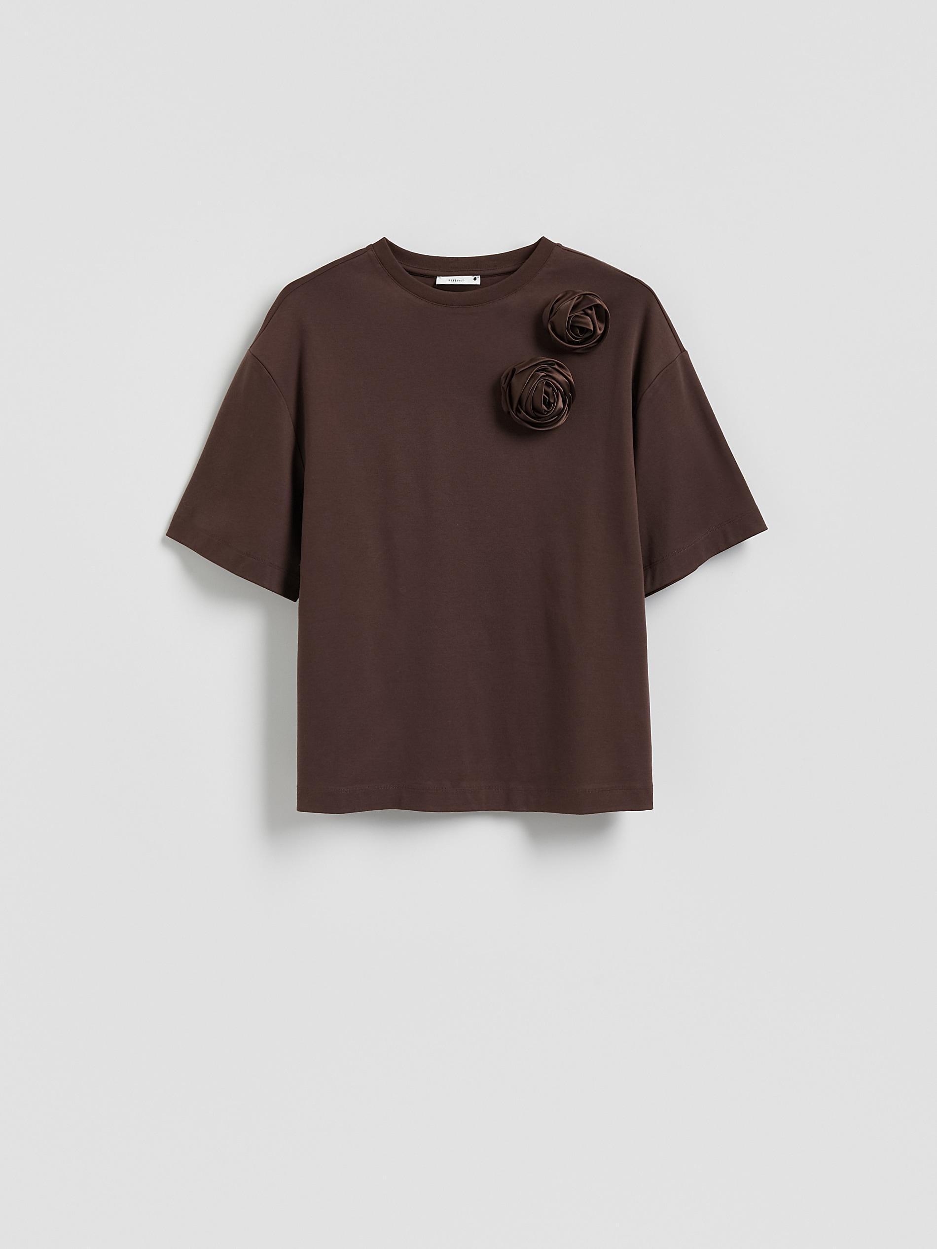 Brown Mercerised Organic Cotton T-Shirt, , medium