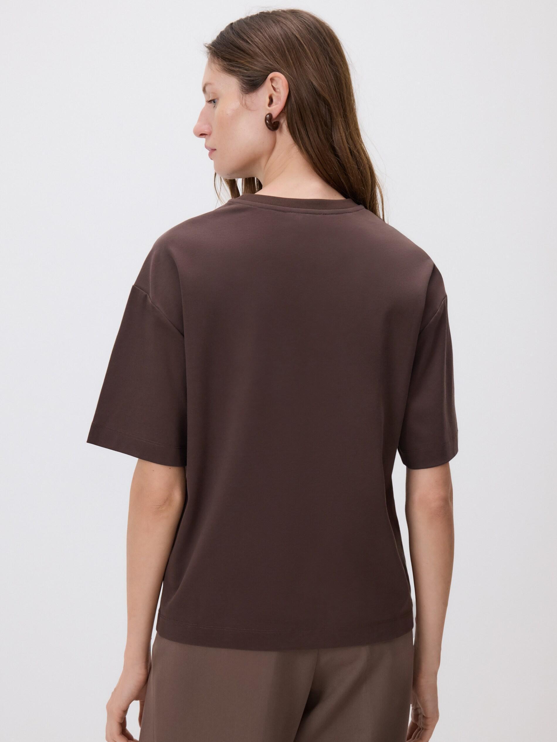 DARK BROWN Mercerised organic cotton T-shirt, Brown, medium