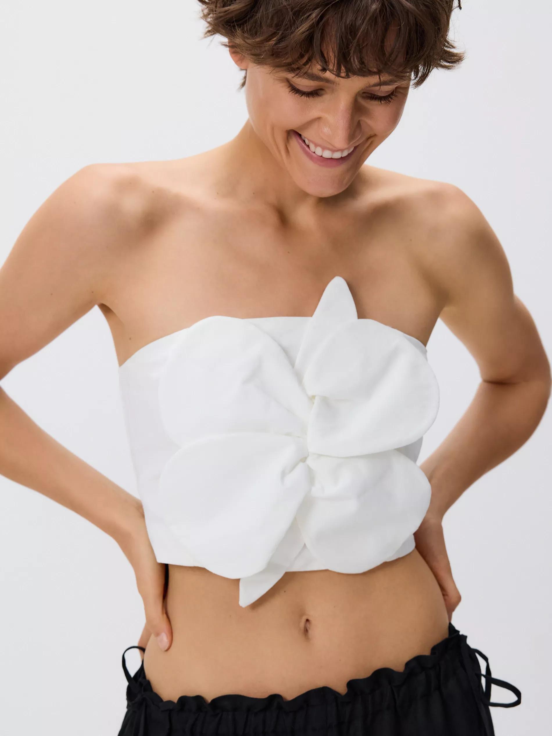 CREAM Top with floral applique, Ivory, large image number 0