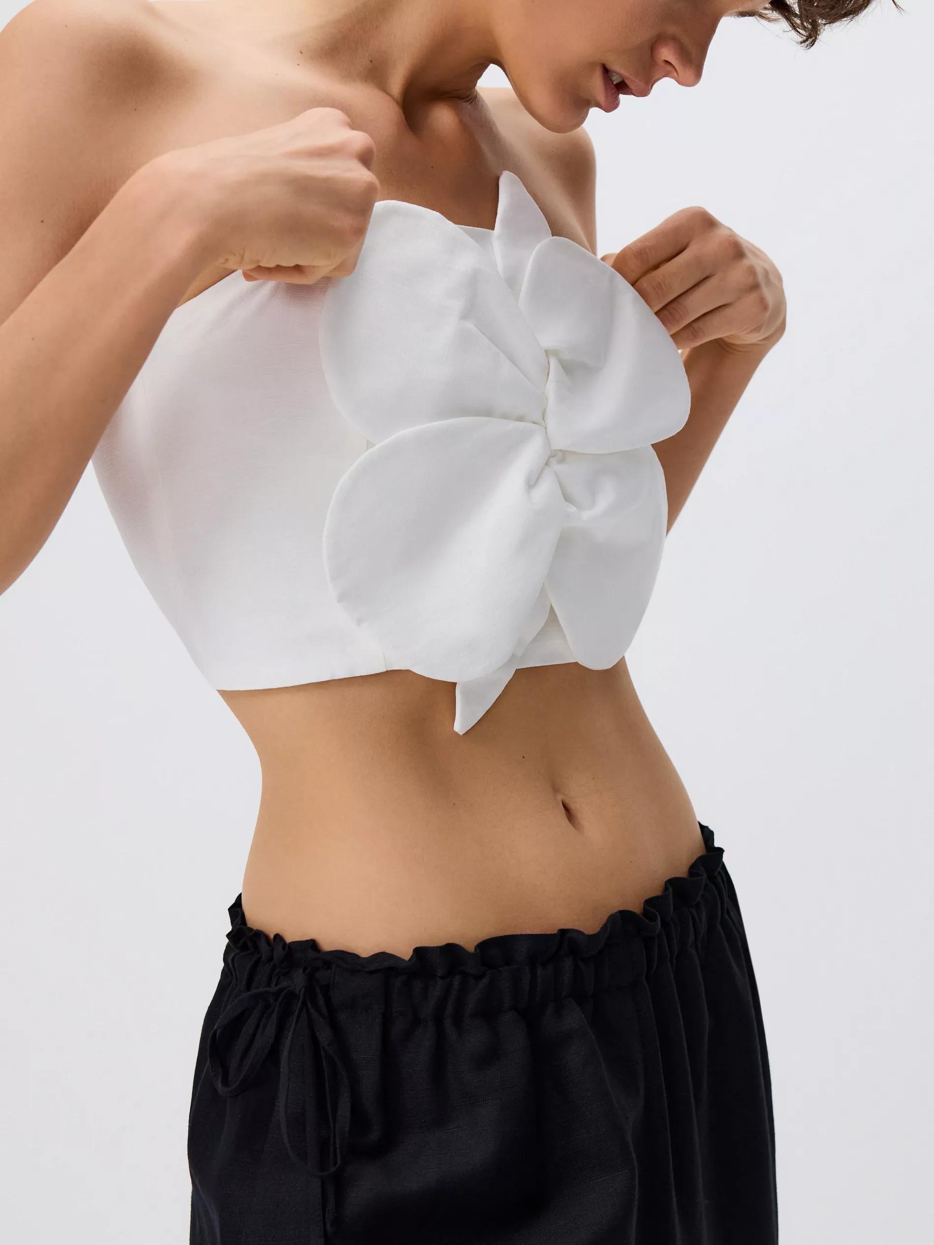 CREAM Top with floral applique, Ivory, large image number 1