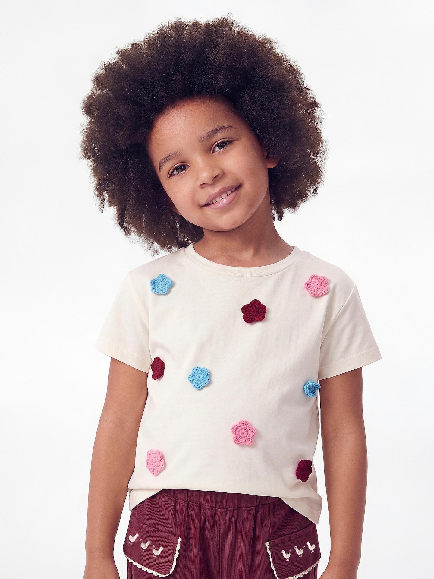 Cream Cotton T-Shirt With 3D Appliqu&atilde;&copy;, Ivory, medium