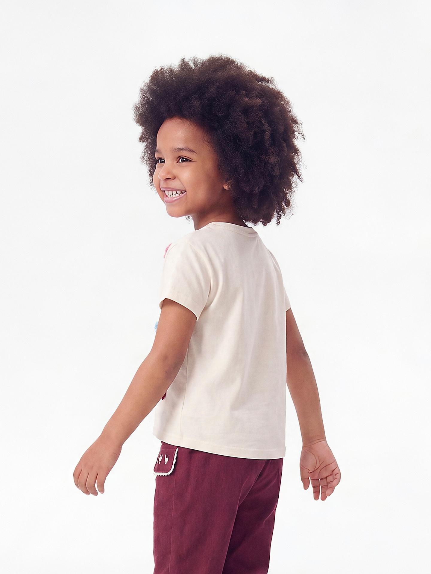 Cream Cotton T-Shirt With 3D Appliqu&atilde;&copy;, Ivory, medium