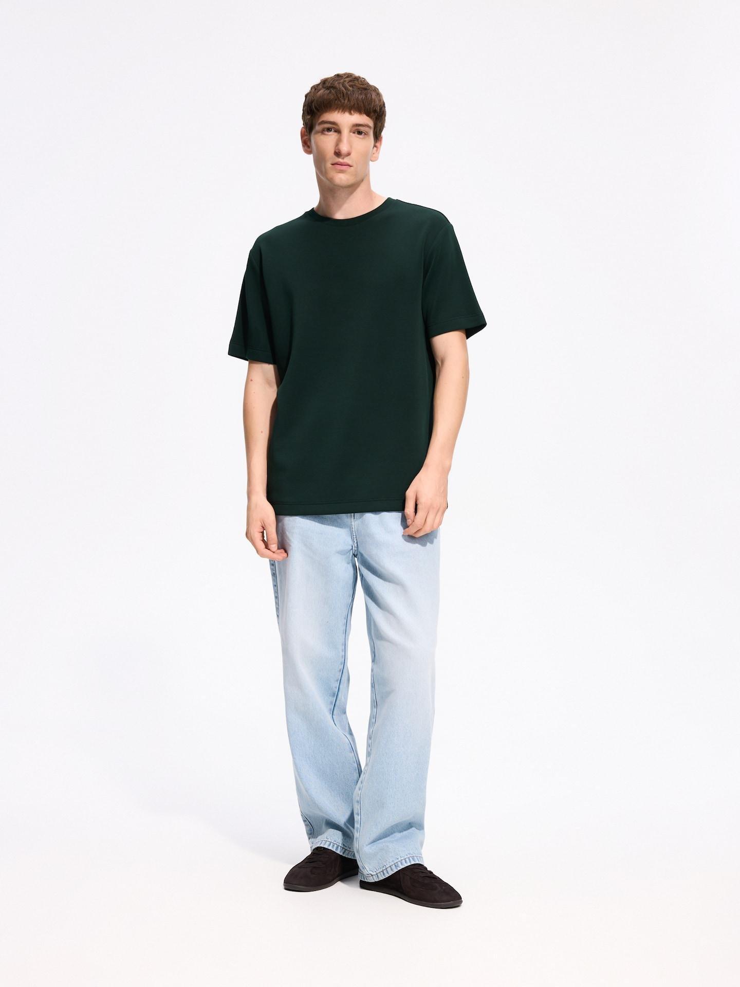 Brownish Green Regular Fit Modal Blend T-Shirt, Khaki, large image number 1