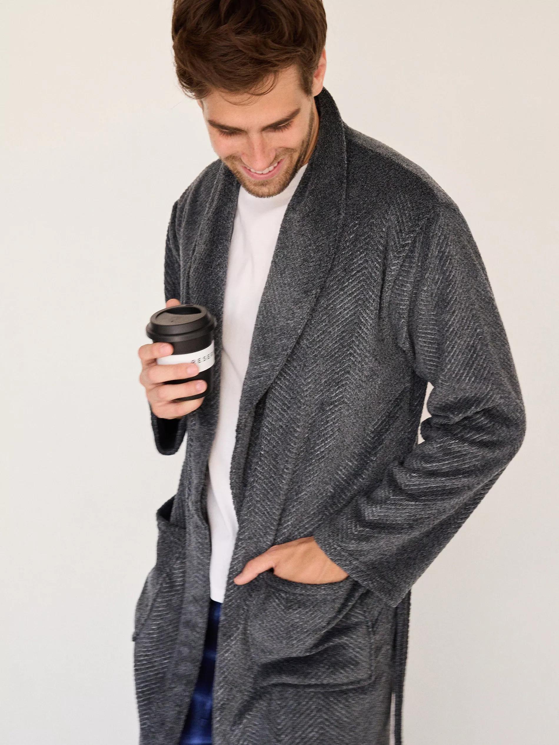 Grey Dressing Gown With Tie Belt, , large image number 2