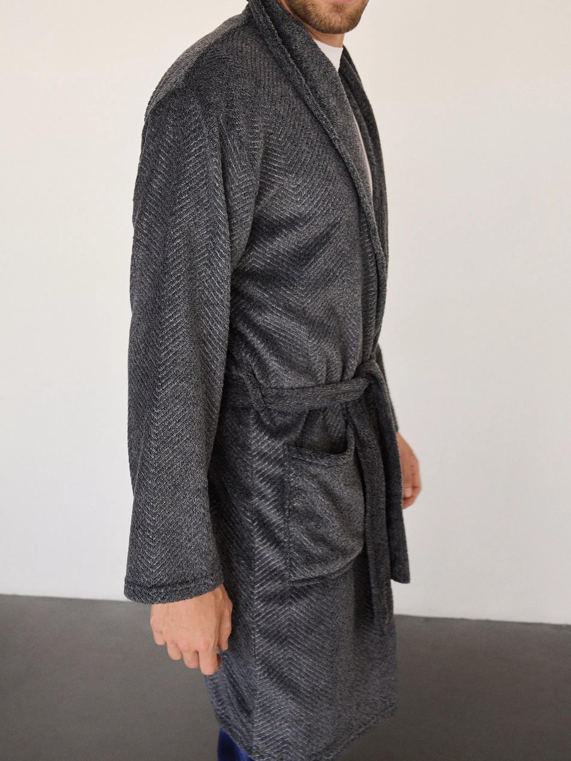 Grey Dressing Gown With Tie Belt, , large image number 4
