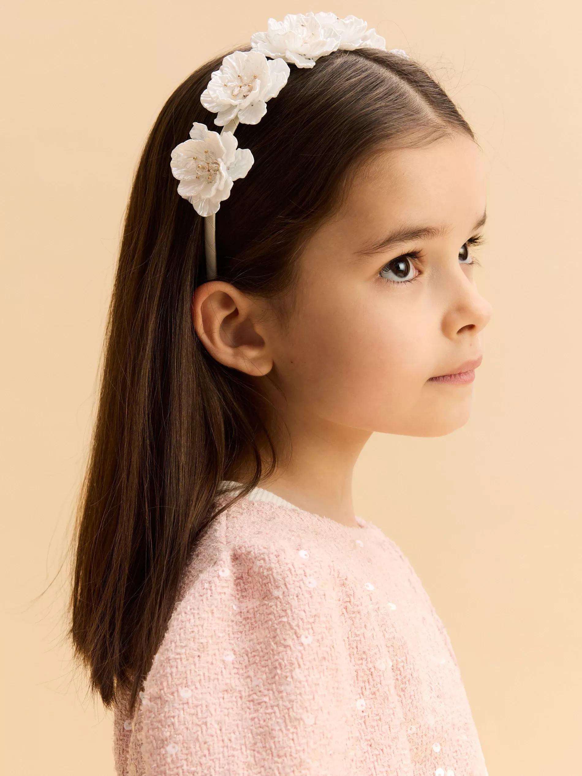 White Flower Detail Hairband, Kids Girls, White, large image number 0