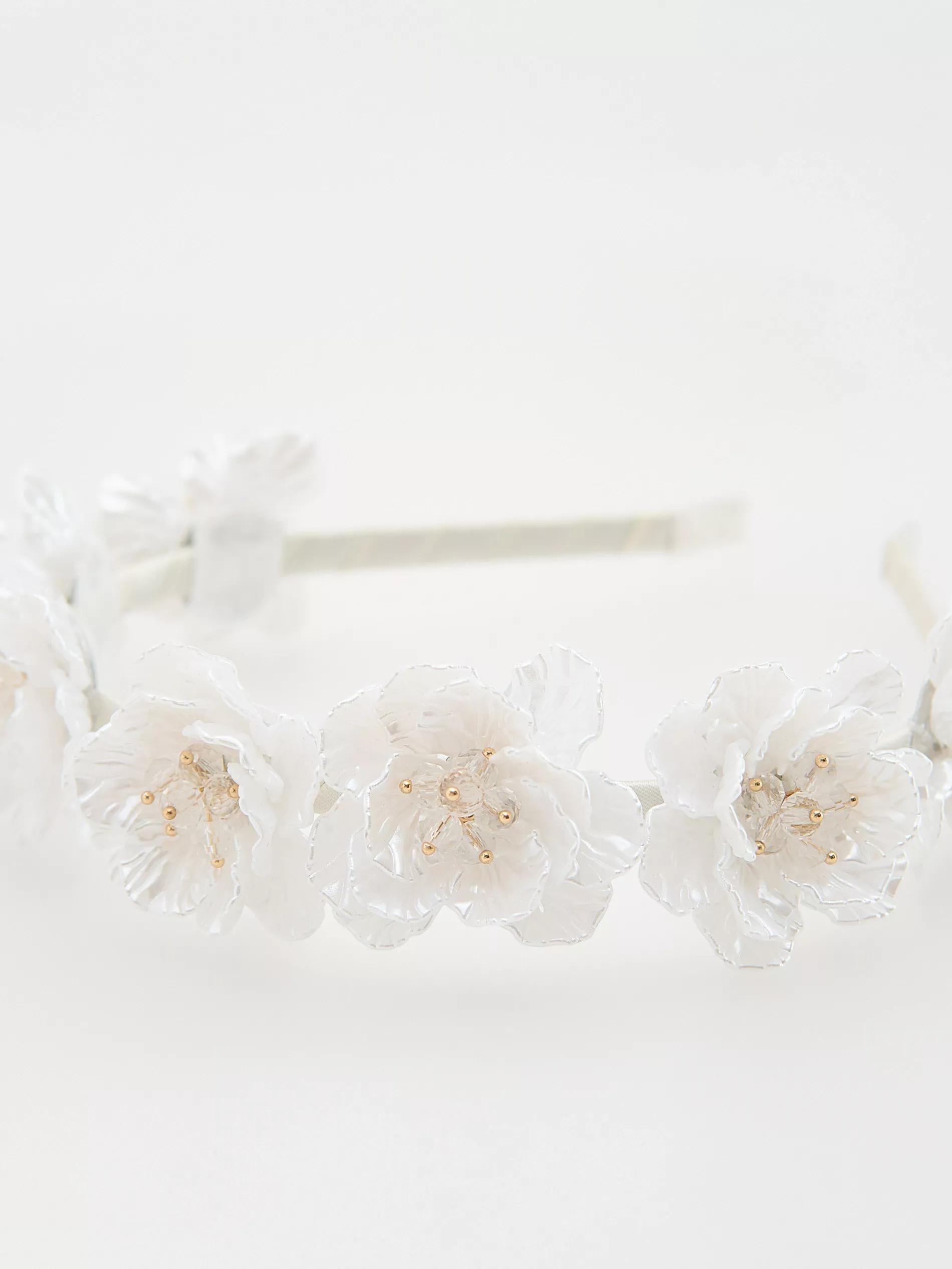 White Flower Detail Hairband, Kids Girls, White, large image number 1