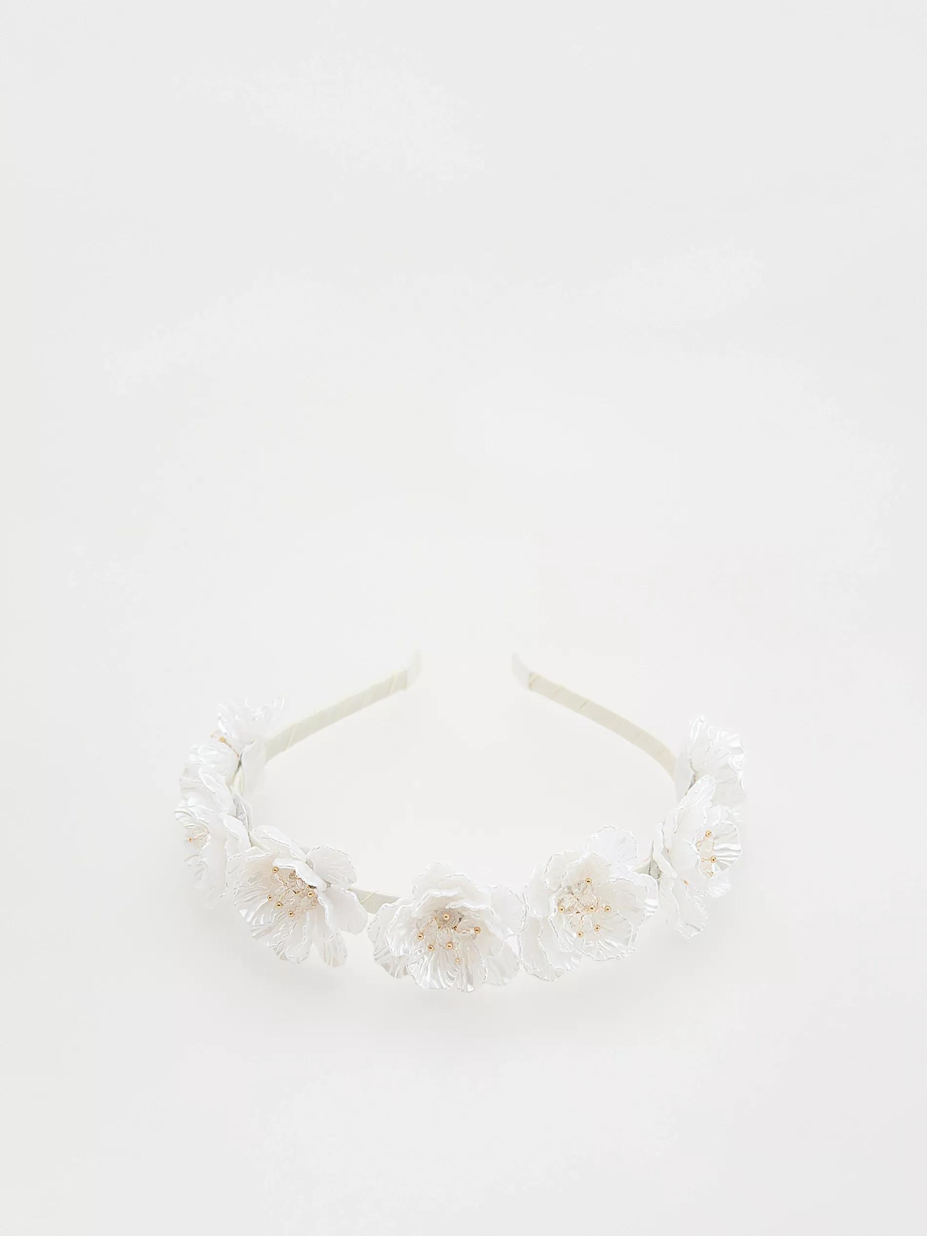 White Flower Detail Hairband, Kids Girls, White, large image number 2