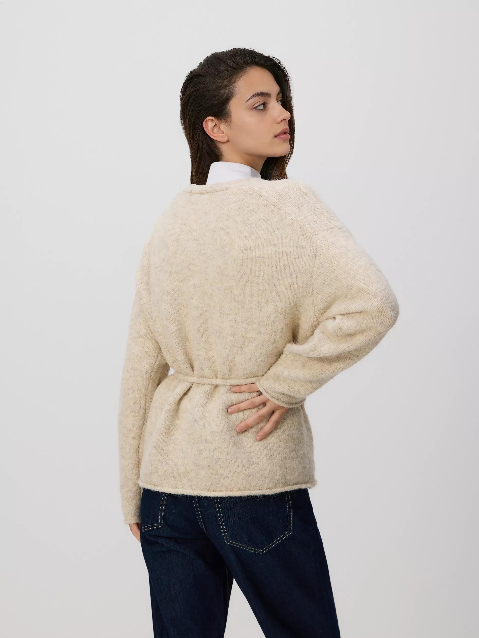 Beige Cardigan With Tie Detail, Beige, large image number 3