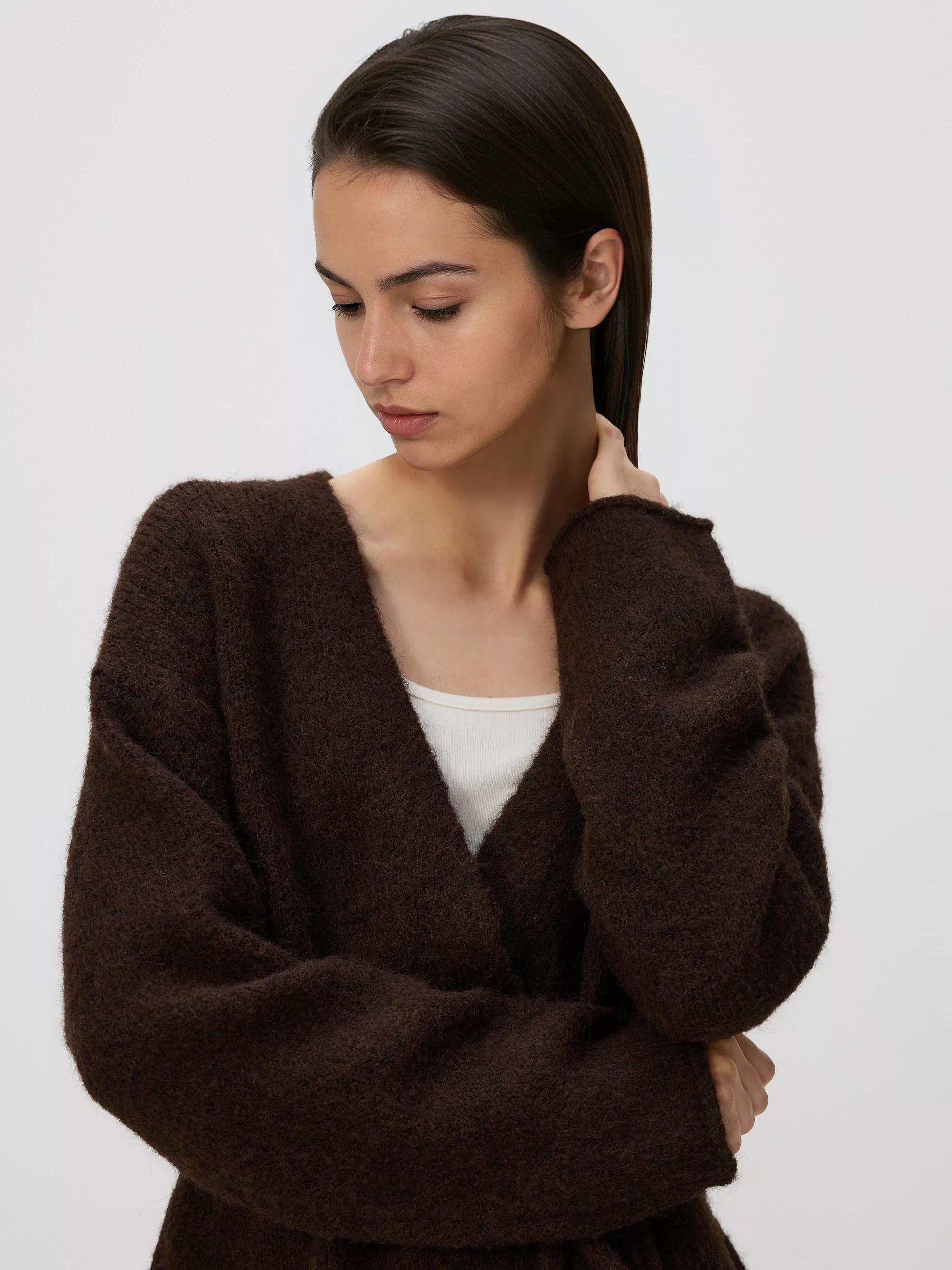 Brown Cardigan With Tie Detail, Brown, large image number 2