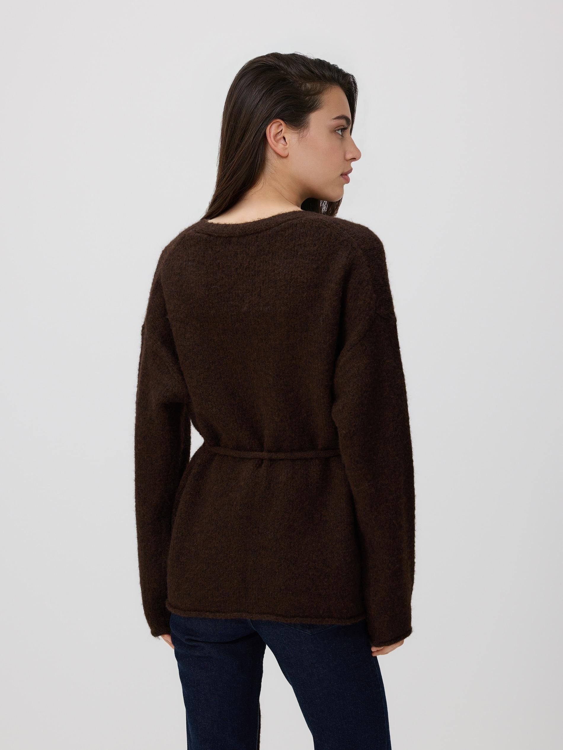 Brown Cardigan With Tie Detail, Brown, large image number 3
